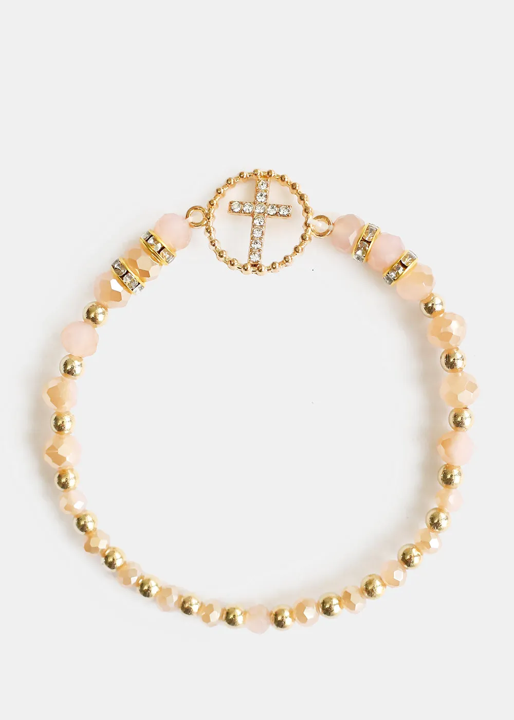Bead & Rhinestone Bracelet with Cross