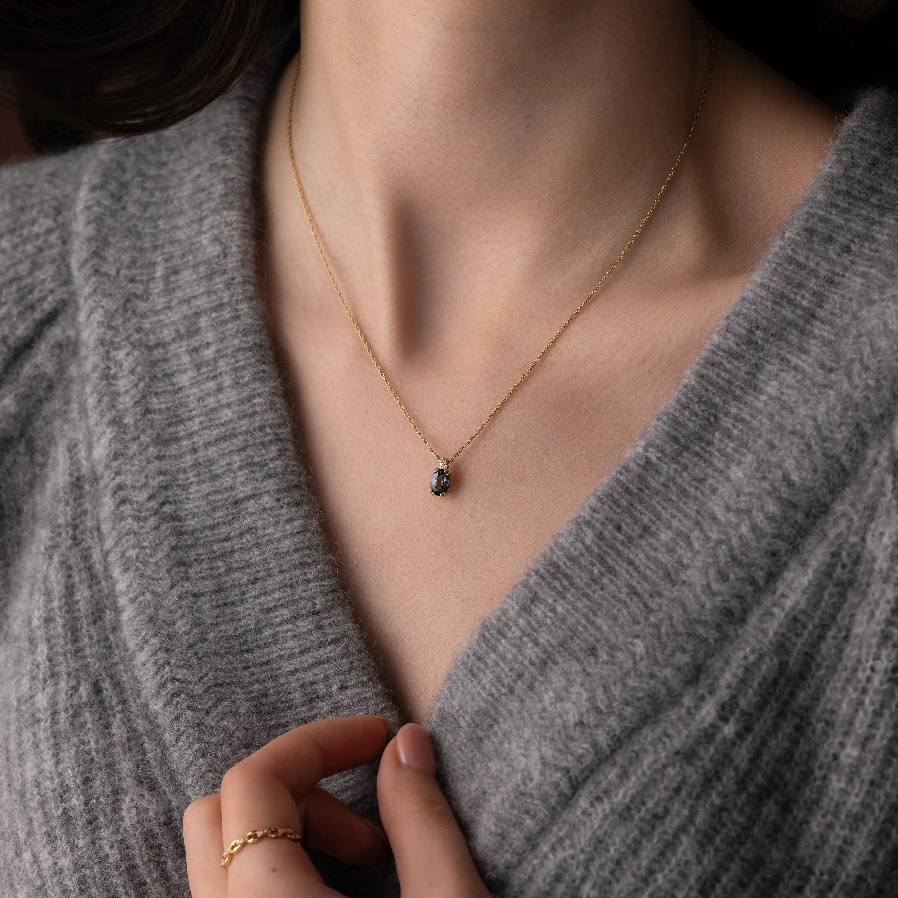 Bewilder Necklace, 0.86ct. Deep Gray-Blue Spinel