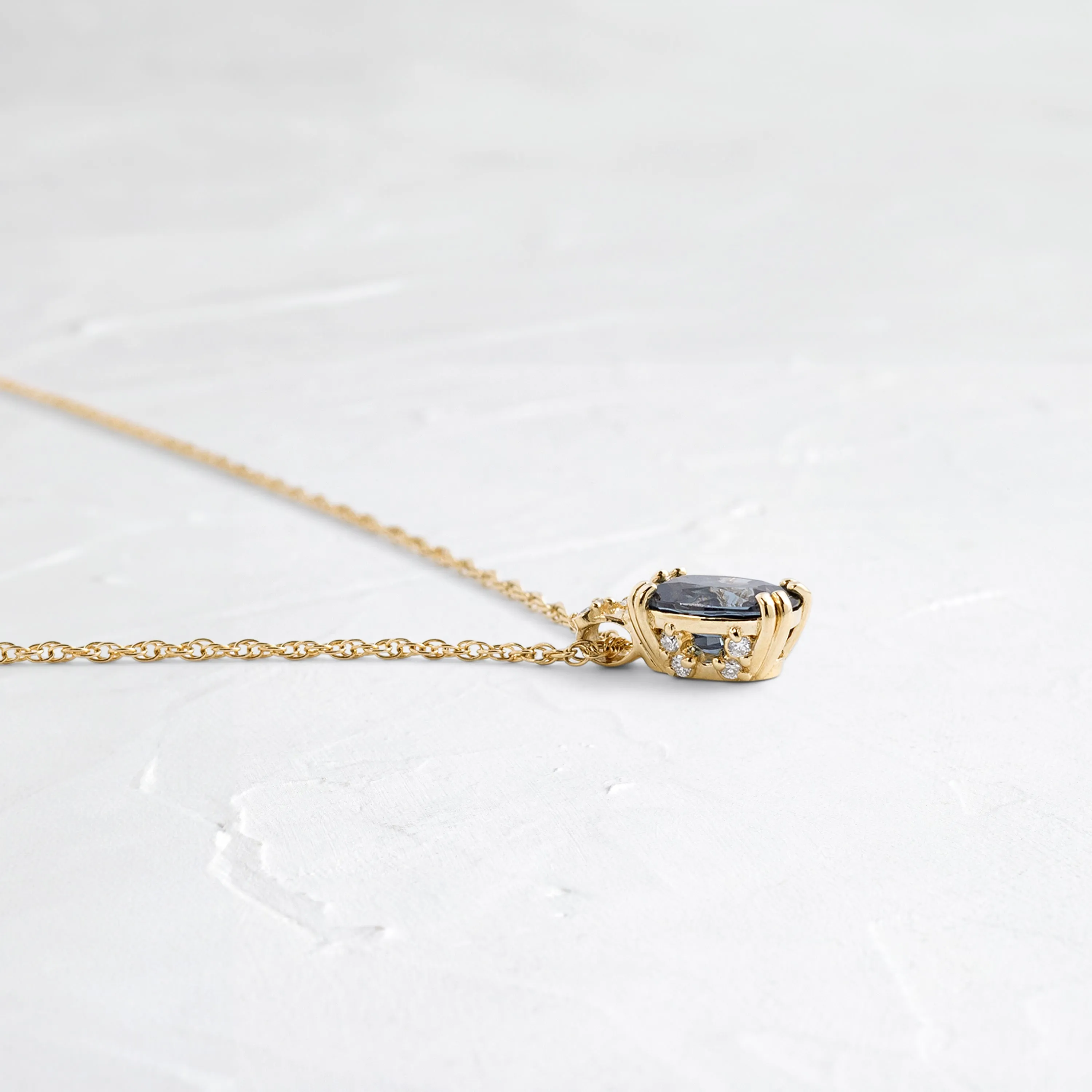 Bewilder Necklace, 0.86ct. Deep Gray-Blue Spinel
