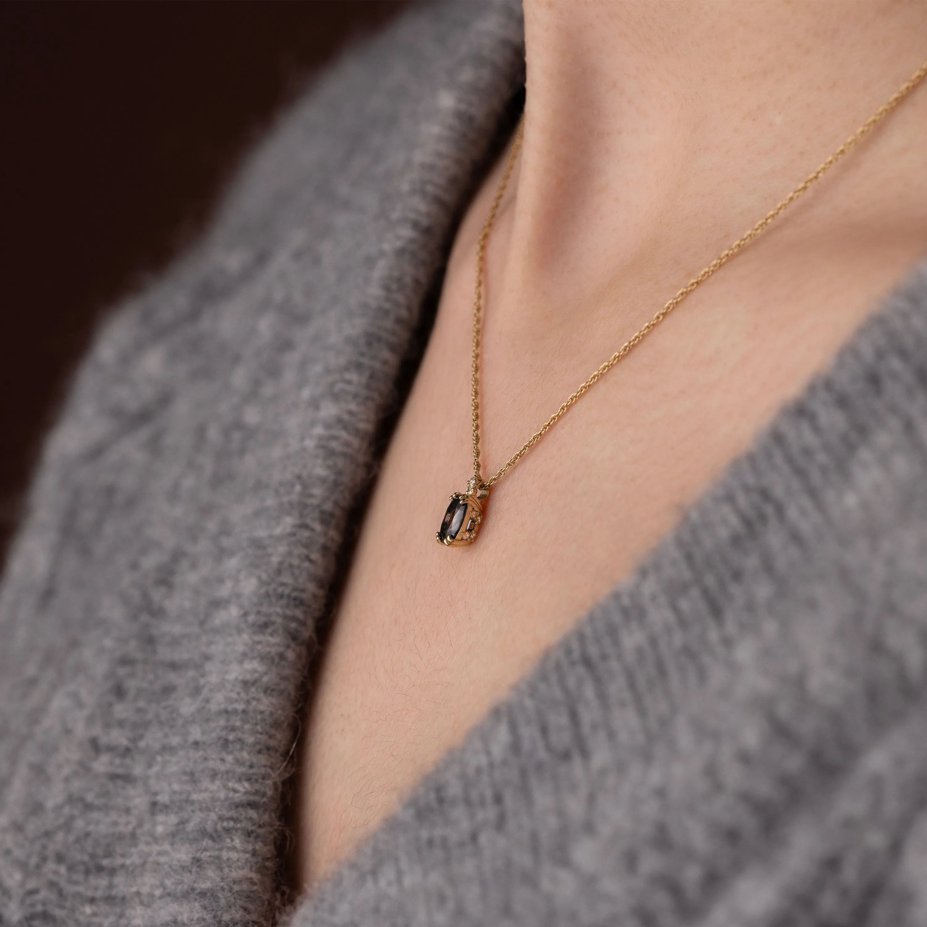 Bewilder Necklace, 0.86ct. Deep Gray-Blue Spinel