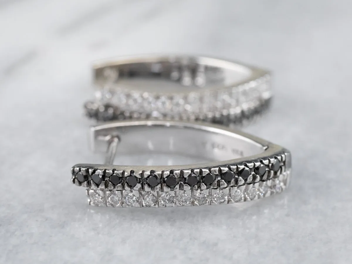 Black and White Diamond Hoop Earrings