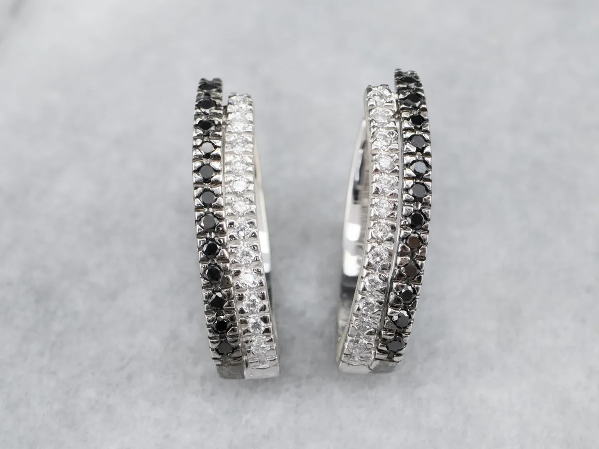 Black and White Diamond Hoop Earrings