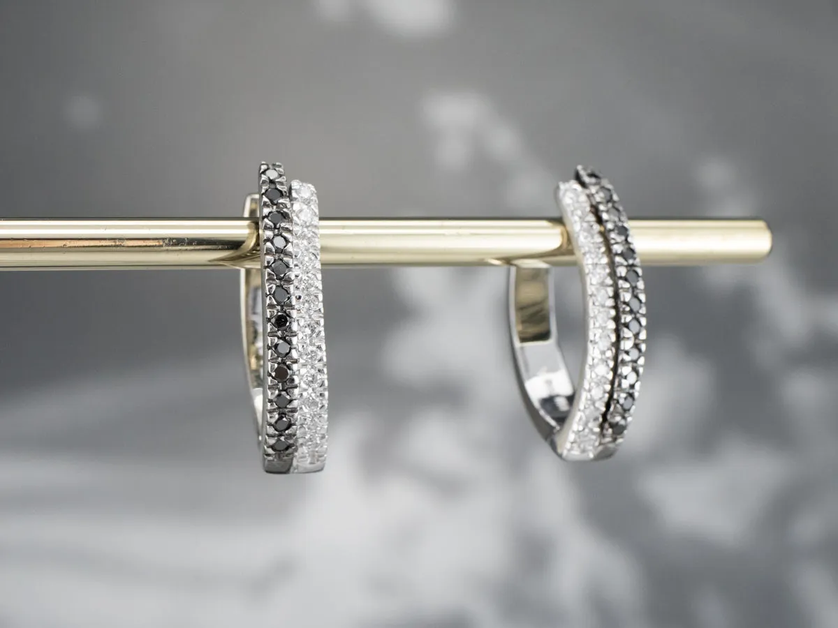 Black and White Diamond Hoop Earrings