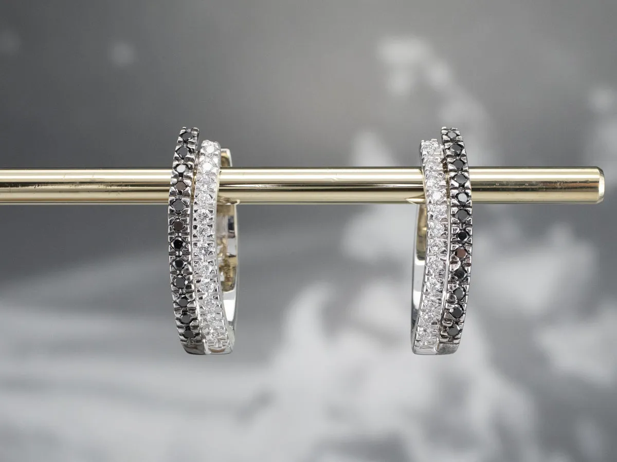 Black and White Diamond Hoop Earrings