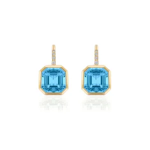 Blue Topaz Earrings with Diamonds