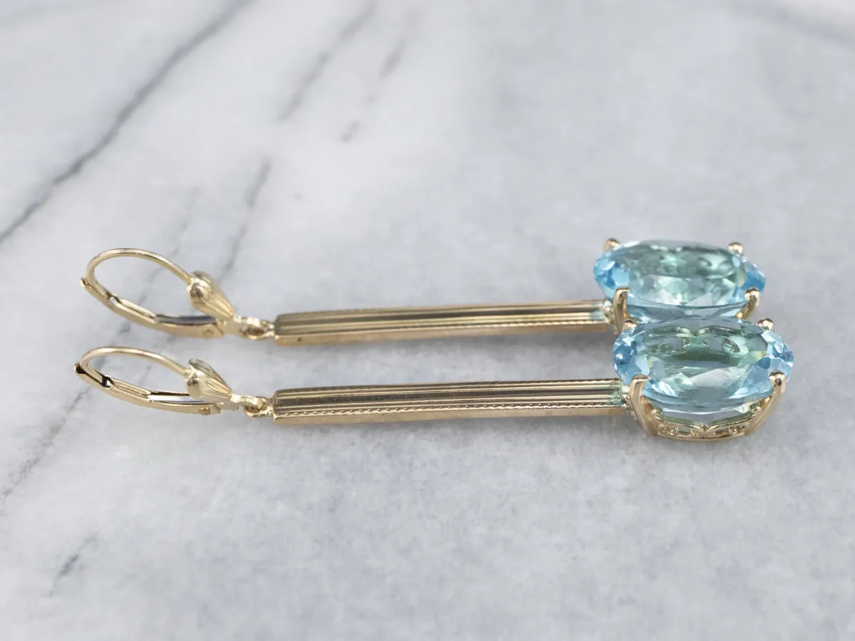 Blue Topaz Long Gold Drop Earrings