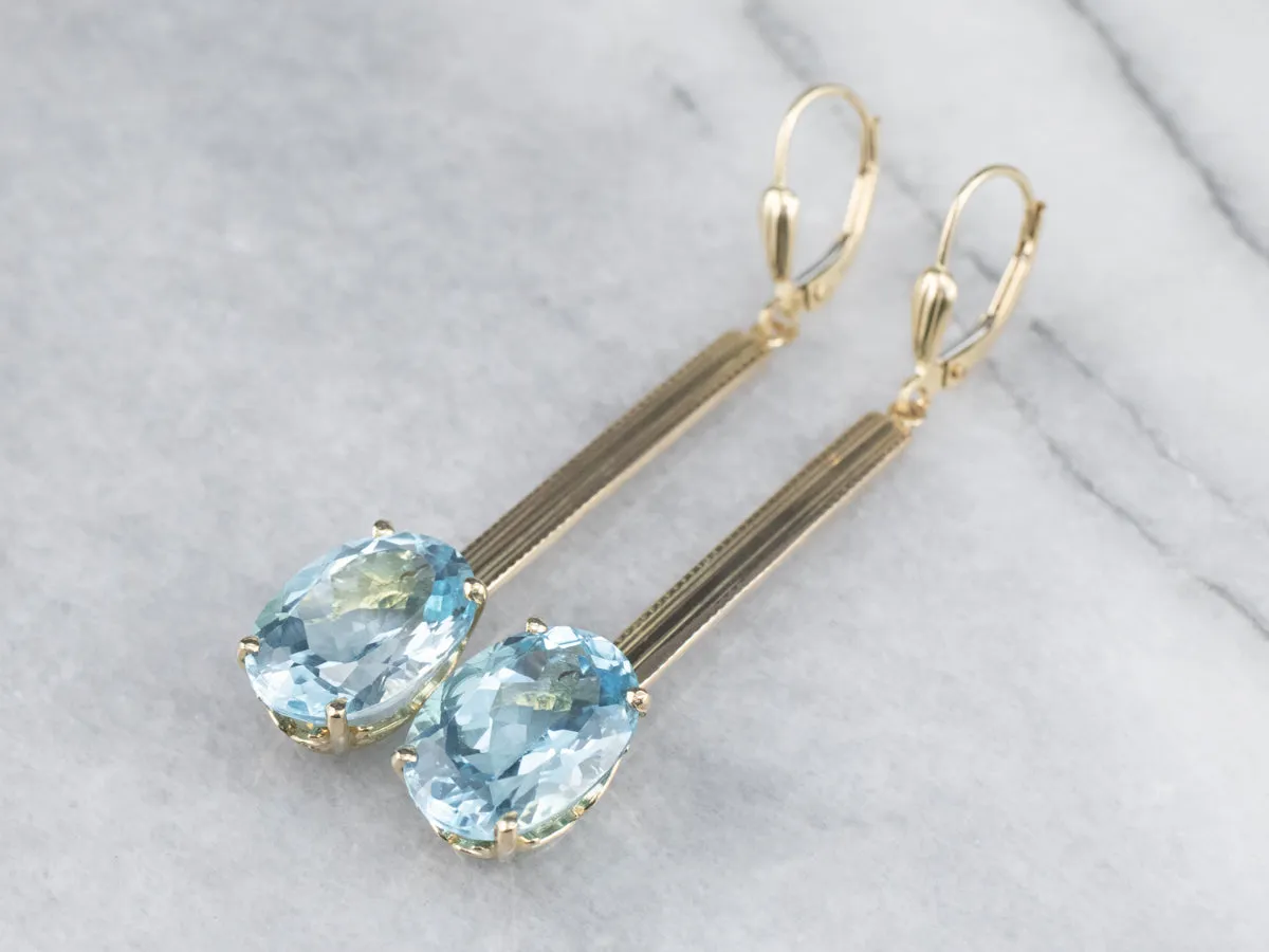 Blue Topaz Long Gold Drop Earrings