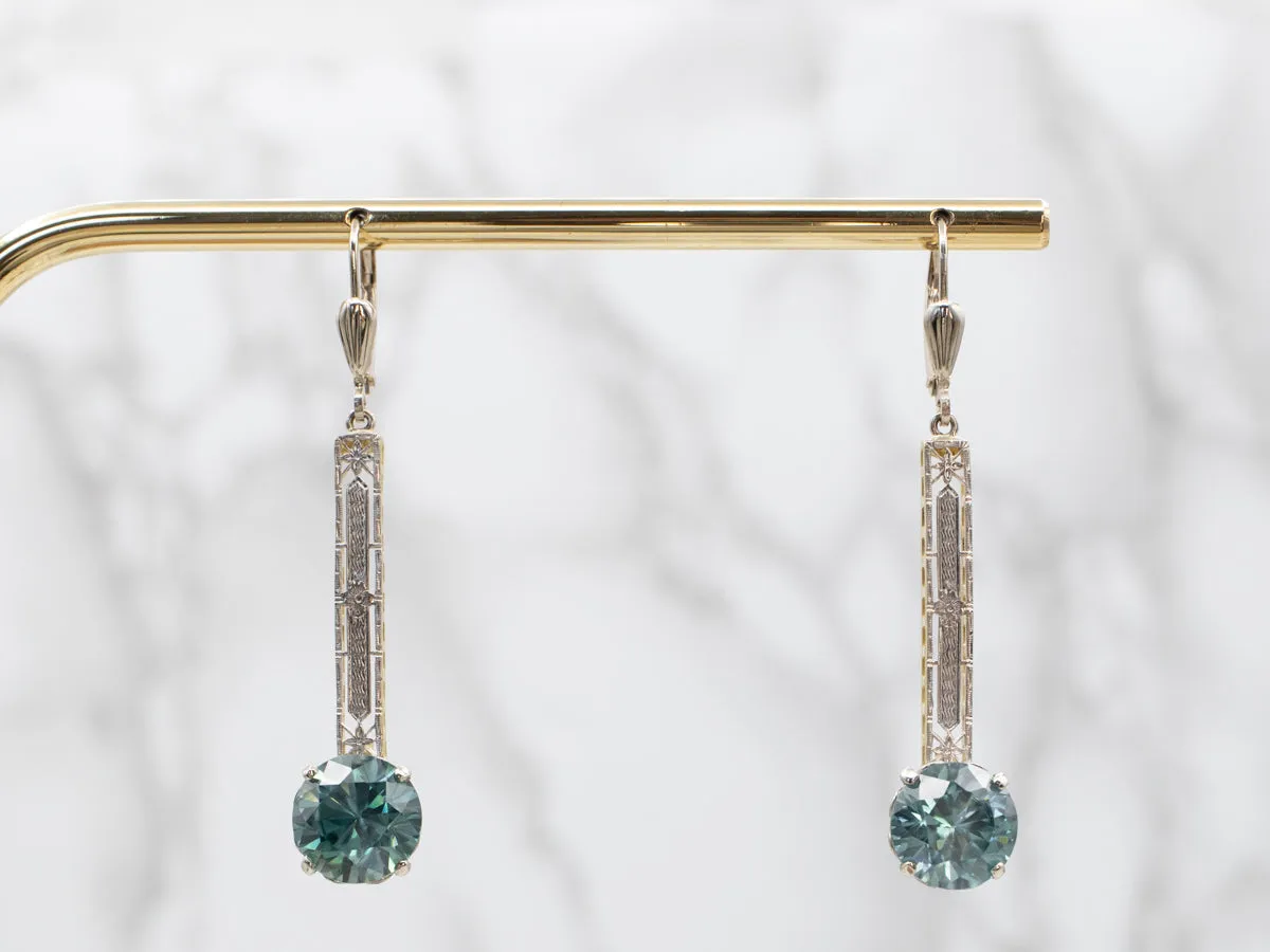 Blue Zircon Engraved Bar Drop Earrings