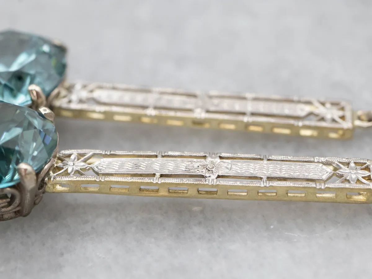 Blue Zircon Engraved Bar Drop Earrings