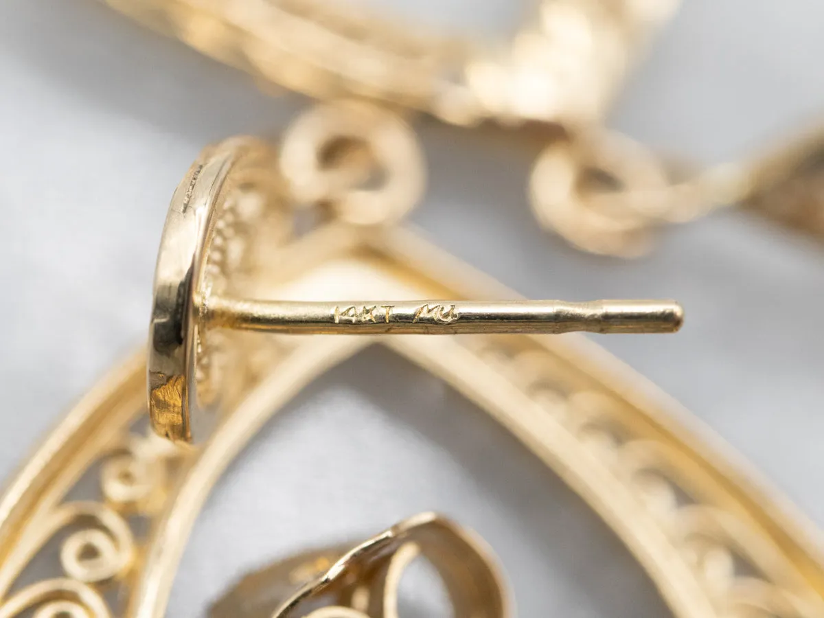 Bohemian Gold Filigree Drop Earrings