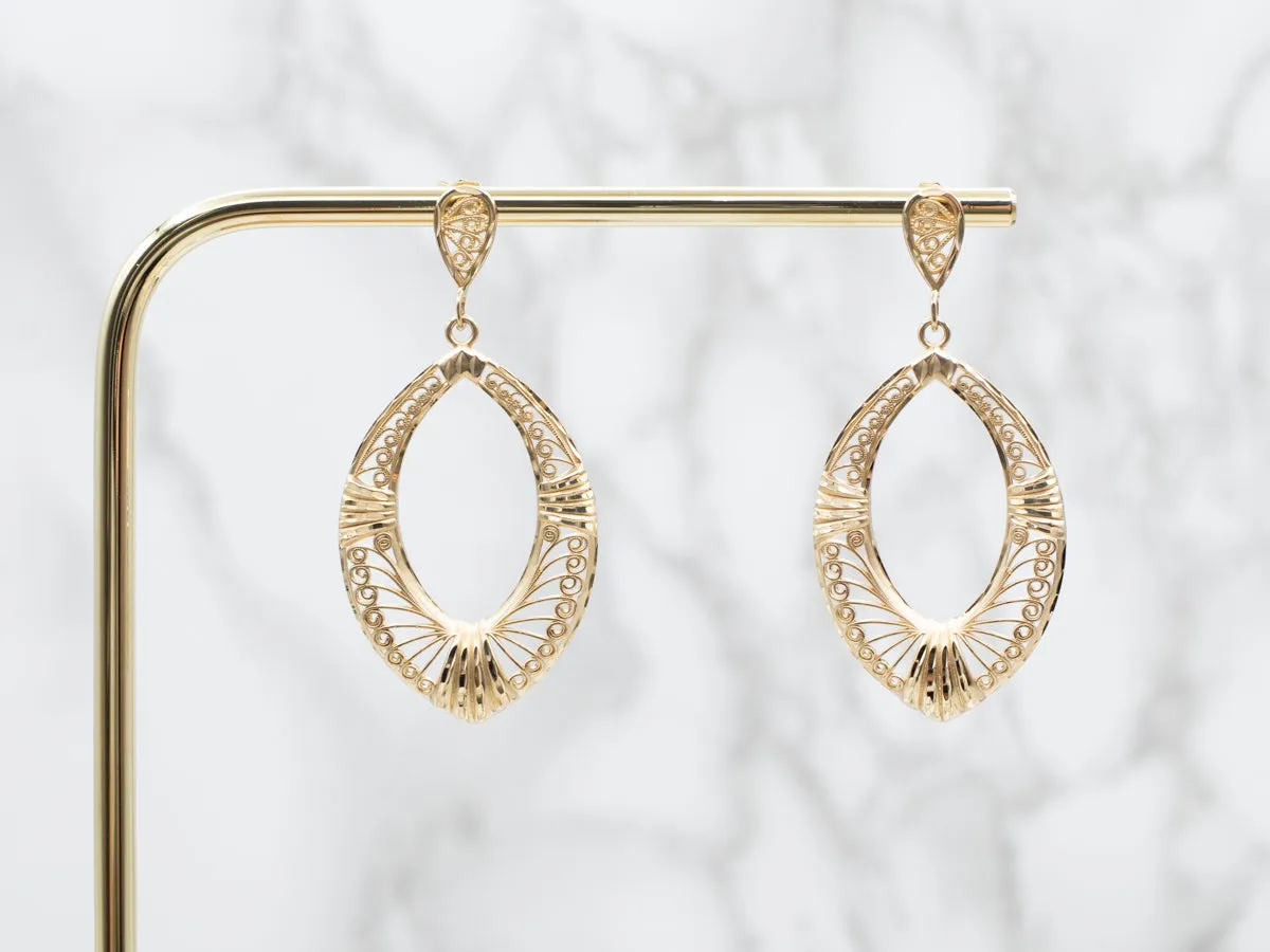 Bohemian Gold Filigree Drop Earrings