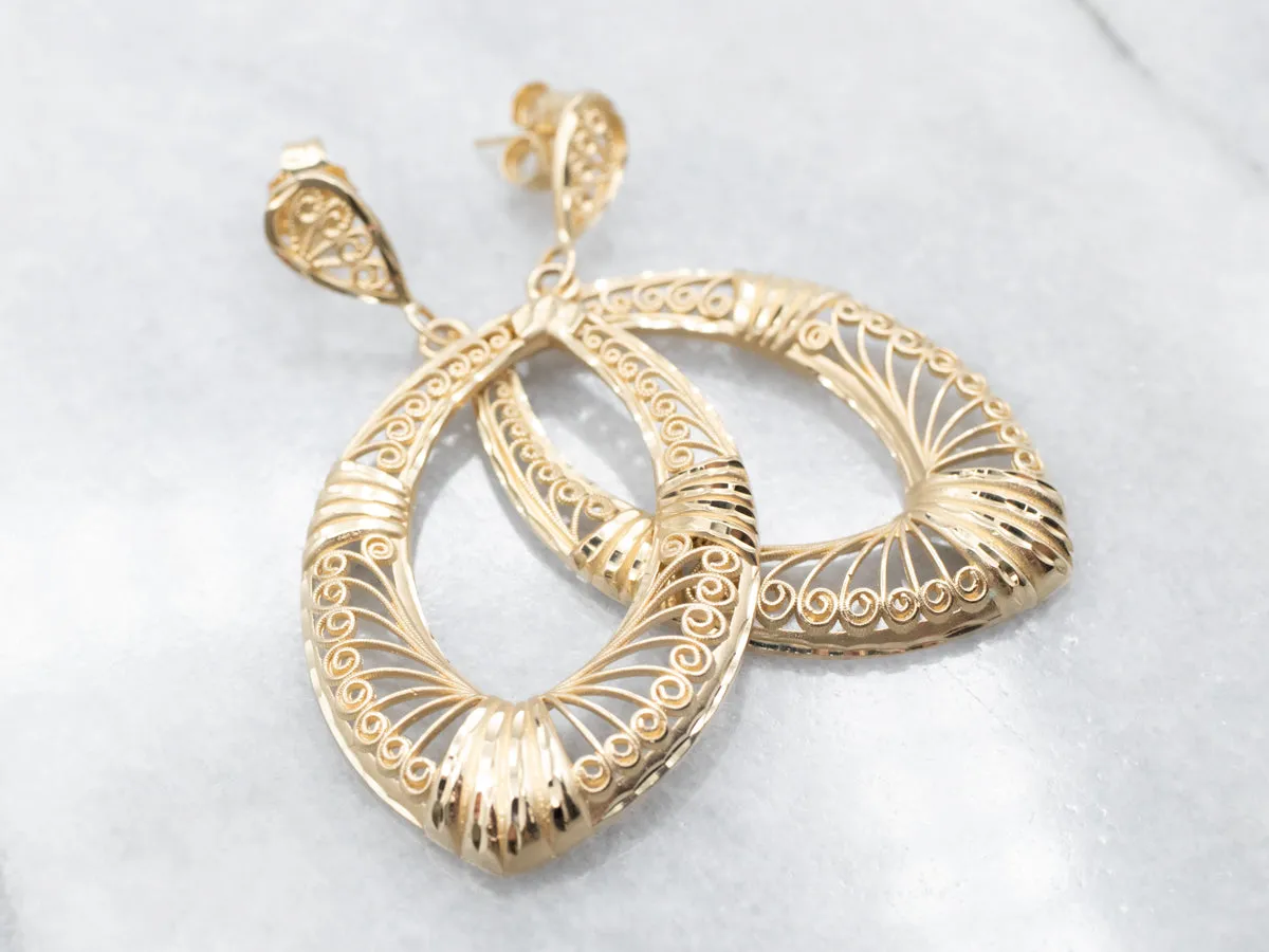 Bohemian Gold Filigree Drop Earrings