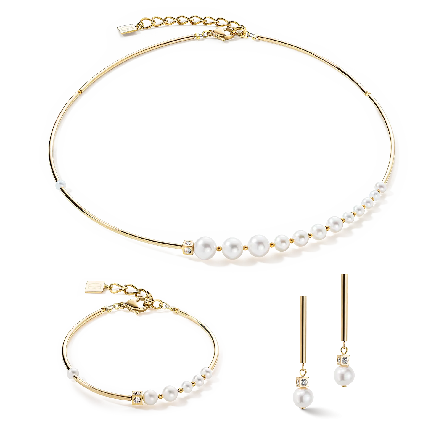 Bracelet Asymmetry Freshwater Pearls & stainless steel white-gold