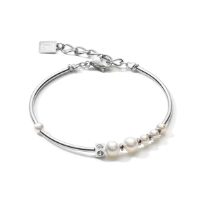 Bracelet Asymmetry freshwater pearls & stainless steel white-silver