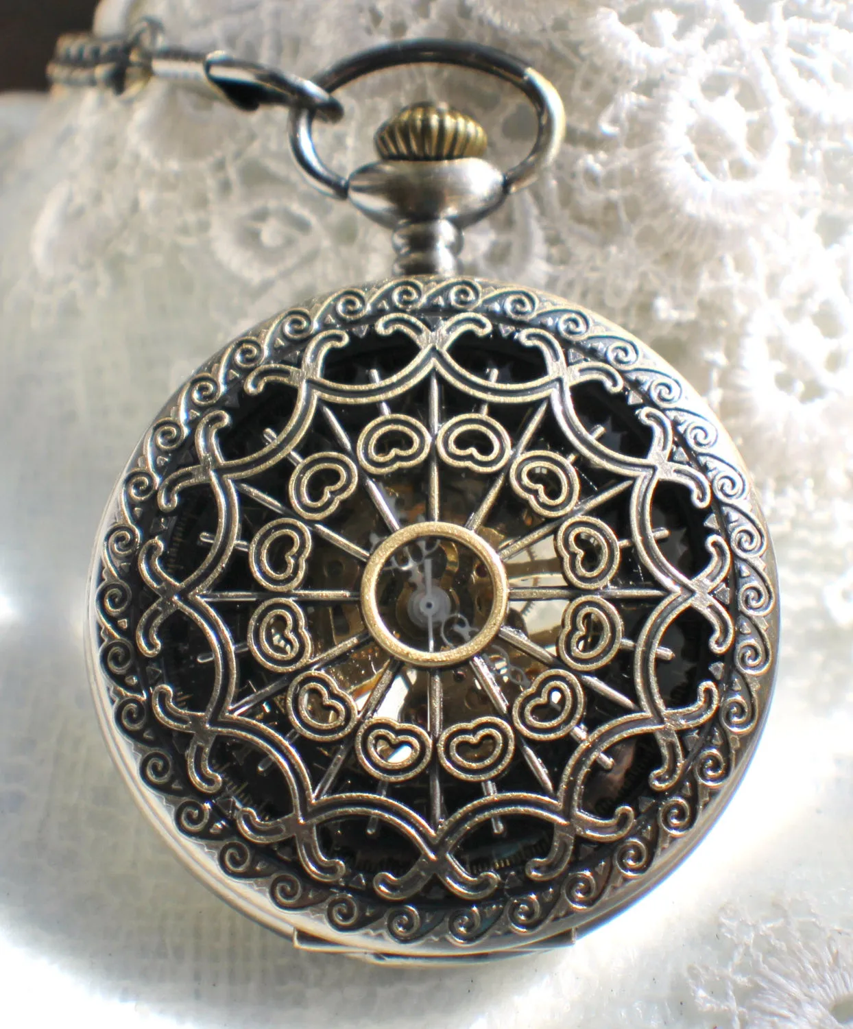 Bronze dragon pocket watch, men's mechanical  pocket watch with dragon watch fob.