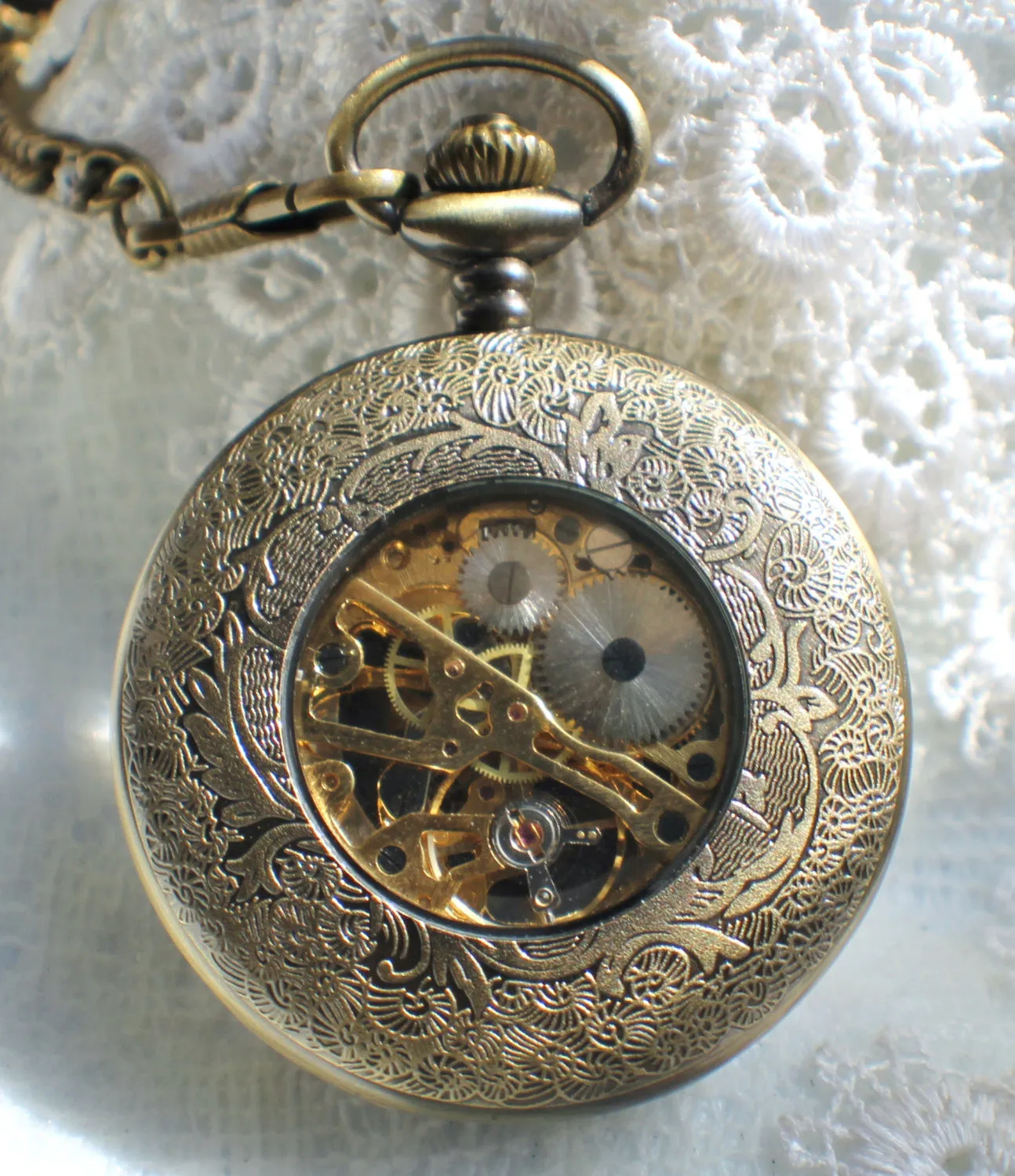 Bronze dragon pocket watch, men's mechanical  pocket watch with dragon watch fob.