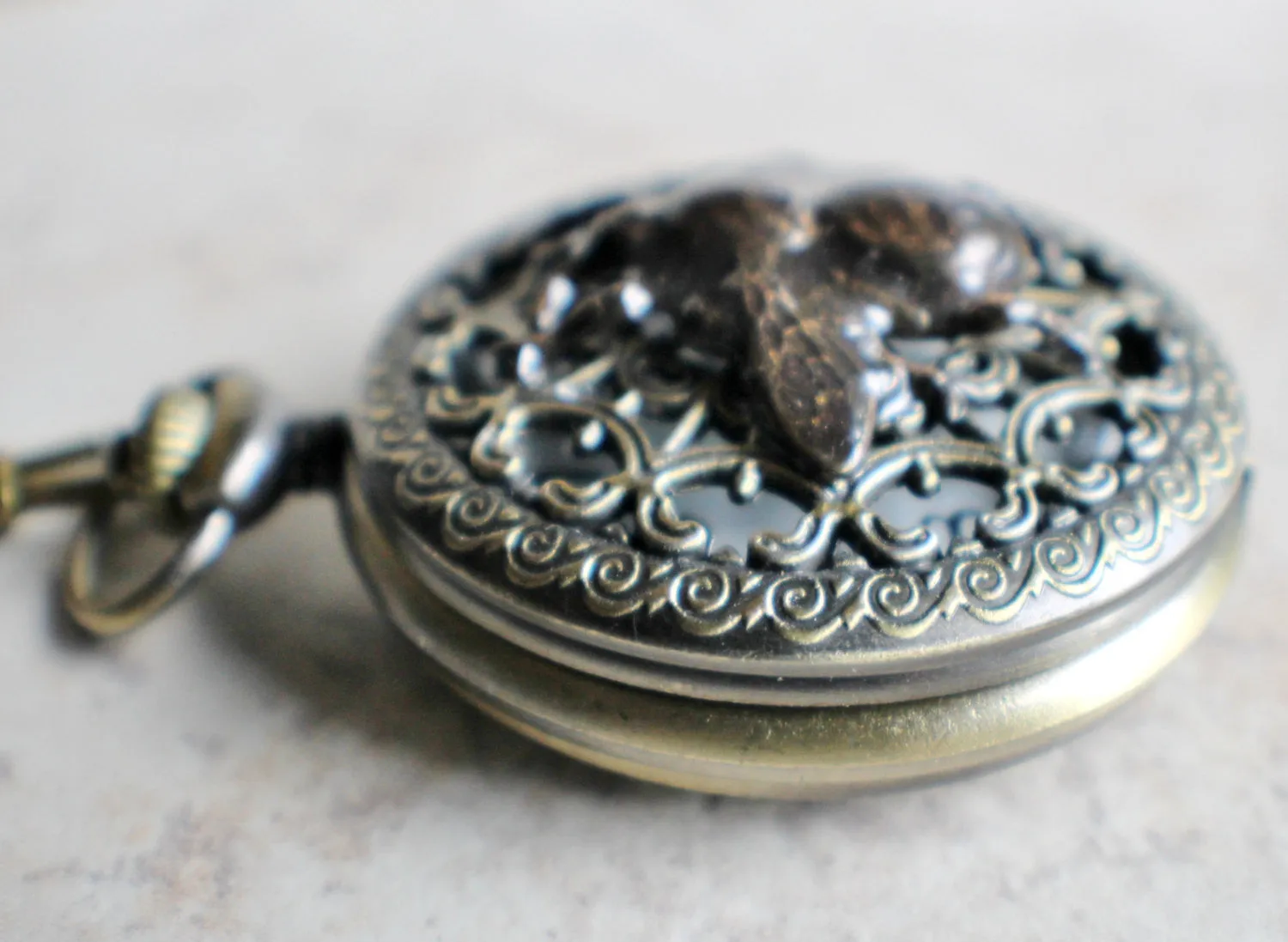 Bumble bee pocket watch,  men's bumble bee pocket watch with tiger eye beads on watch chain