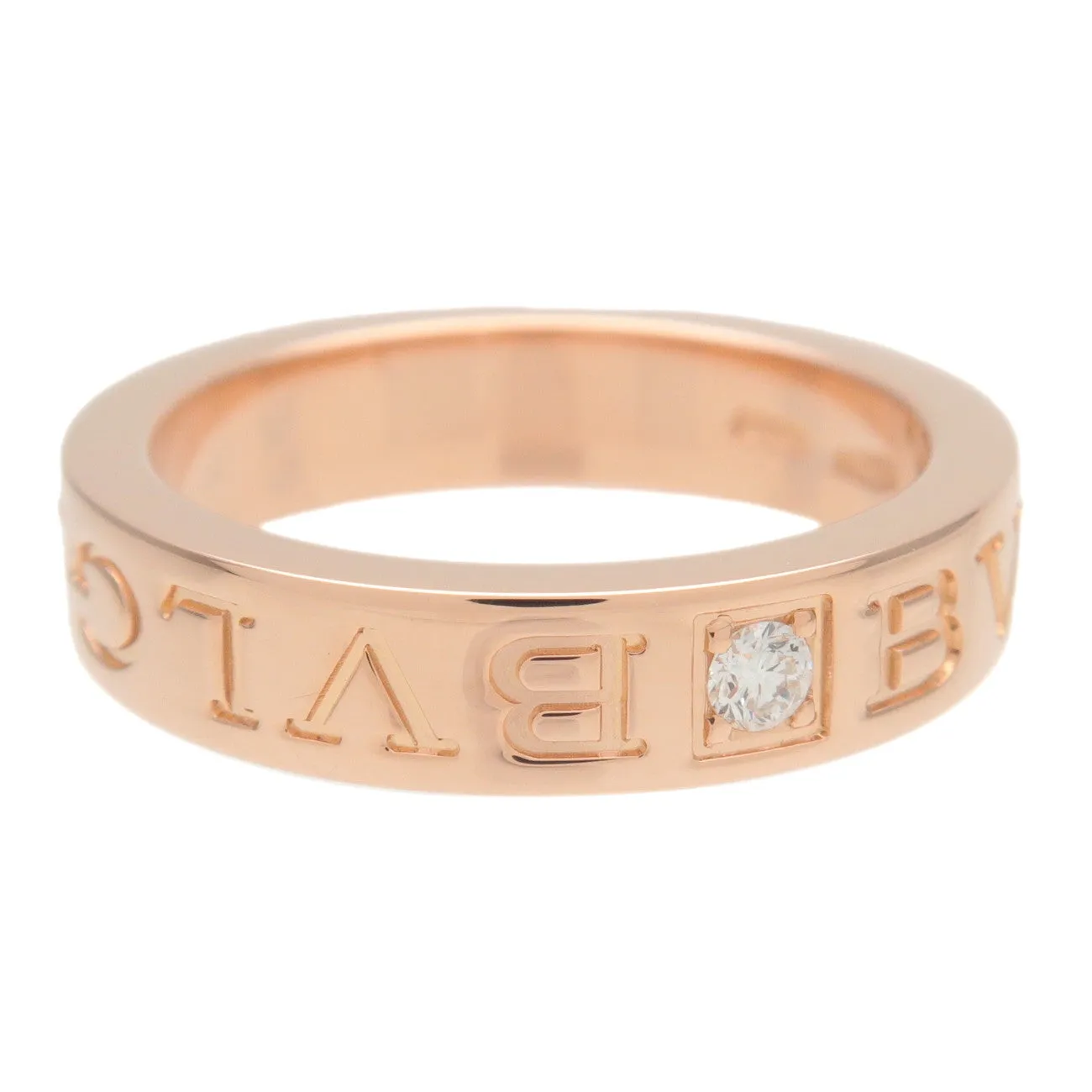 BVLGARI Double Logo 1P Diamond Ring K18 750PG Rose Gold US5 EU49 Used