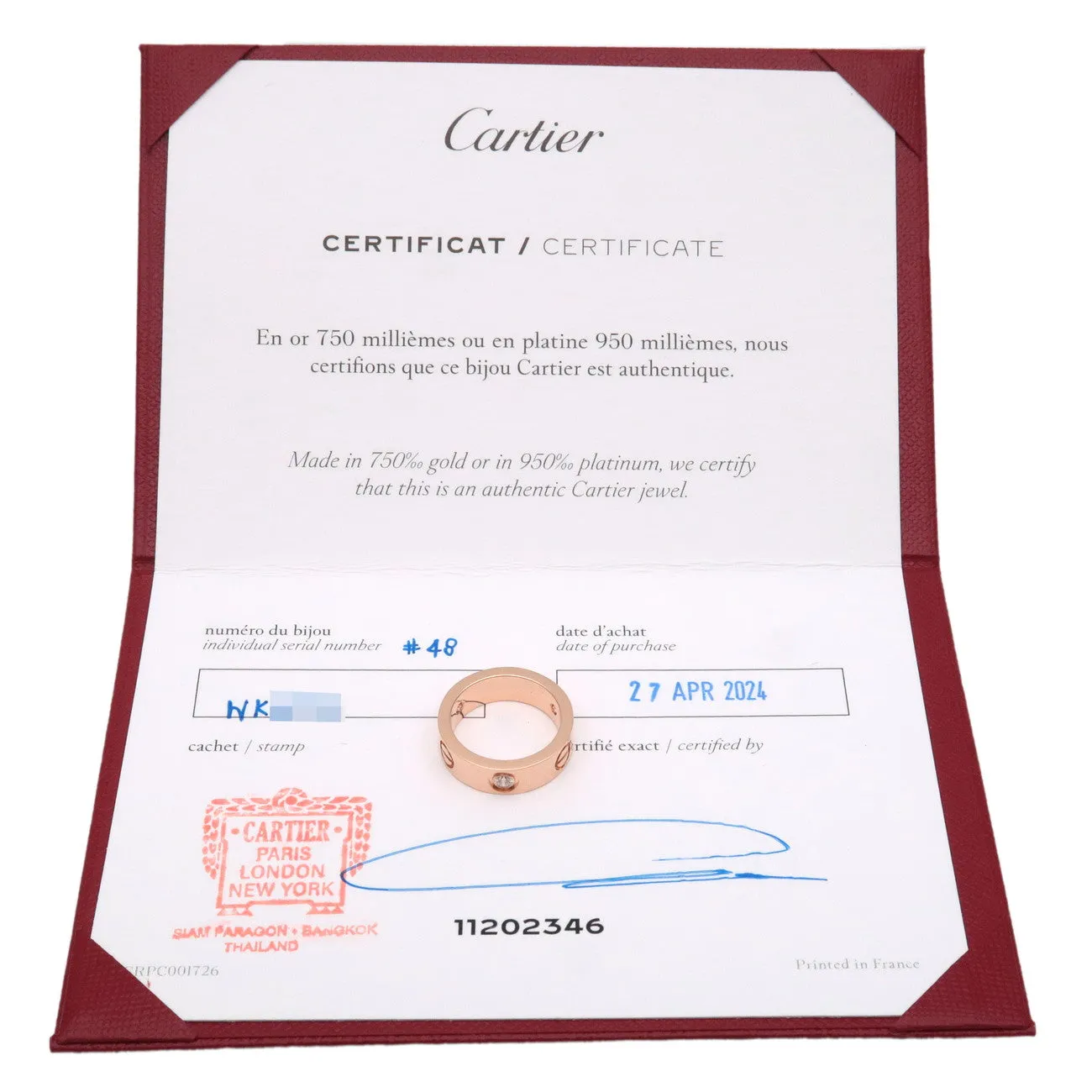 Cartier Love Ring Half Diamond K18 750PG Rose Gold #48 US4.5 EU48 Used