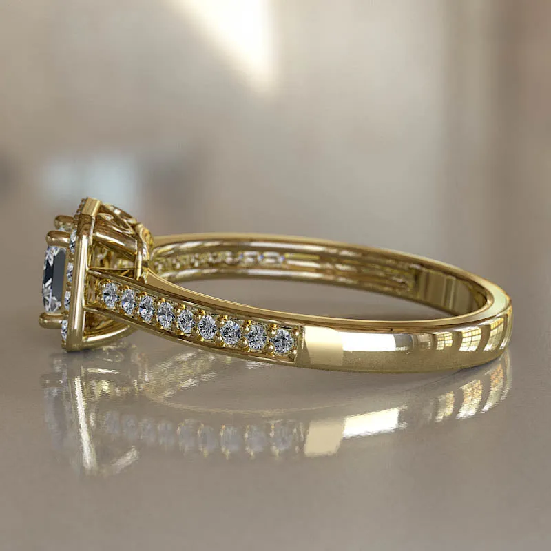 Classic 0.58ct Princess Cut Diamond Halo Gold Engagement Ring - 02US35