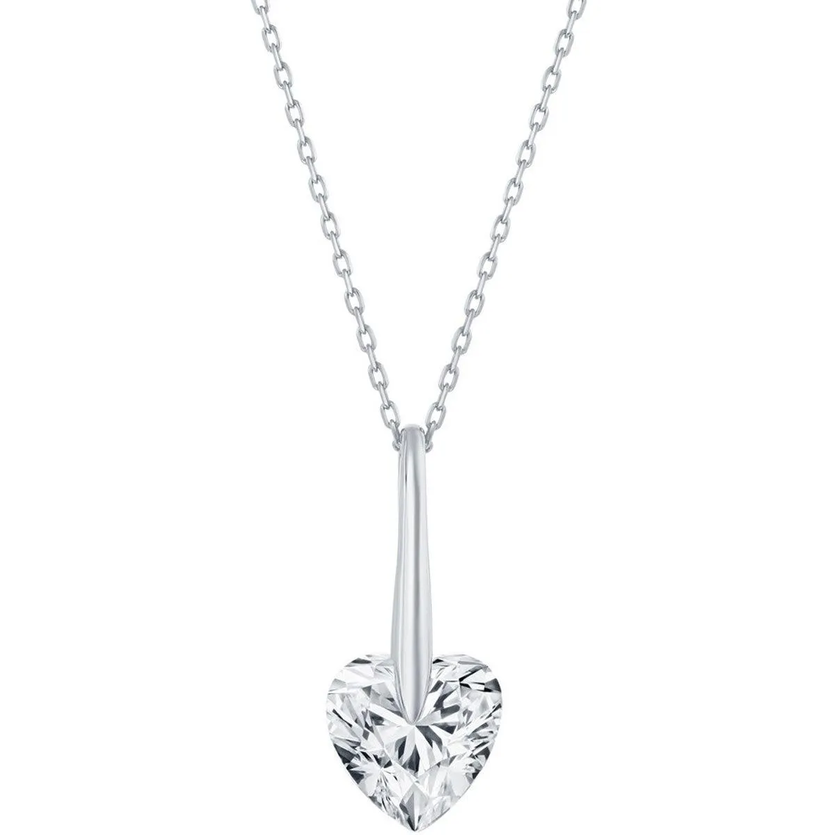 Classic Women's Necklace - Sterling Silver 10mm Heart CZ | M-6779