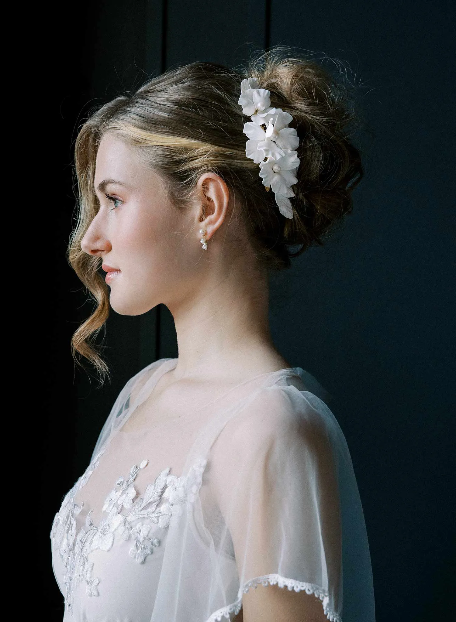 Clean and modern matte flower bridal comb - Style #2552
