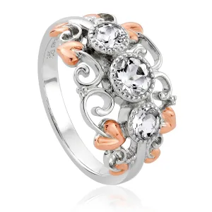Clogau Tree of Life Sterling Silver 9ct Rose Gold White Topaz Trilogy Ring D