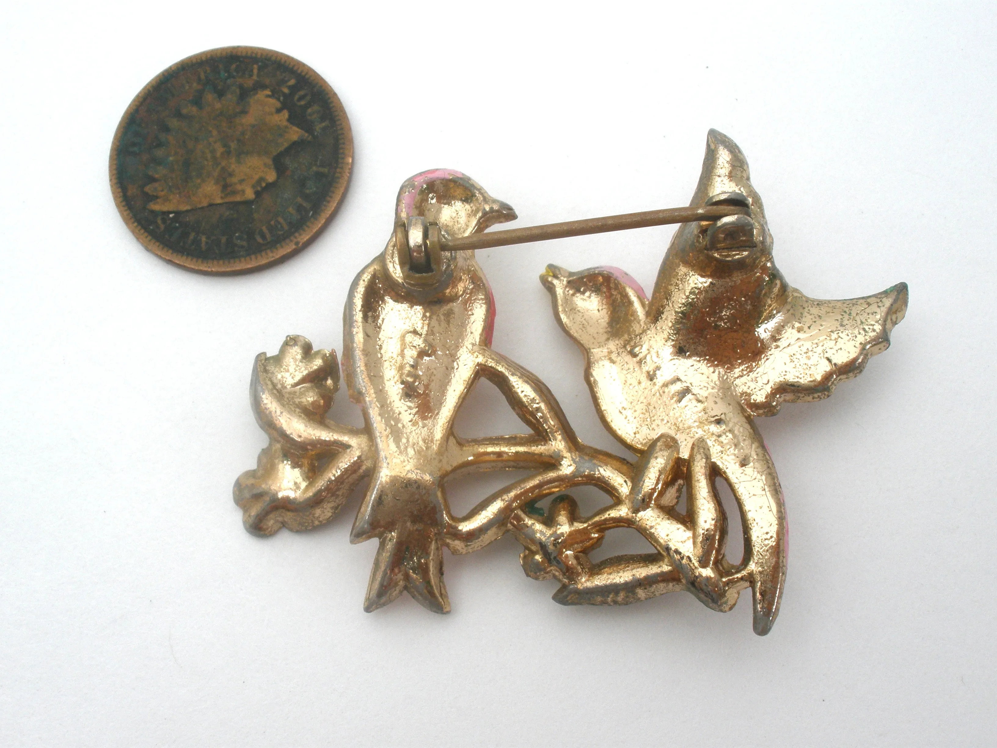 Coro Enameled Jelly Belly Birds Brooch