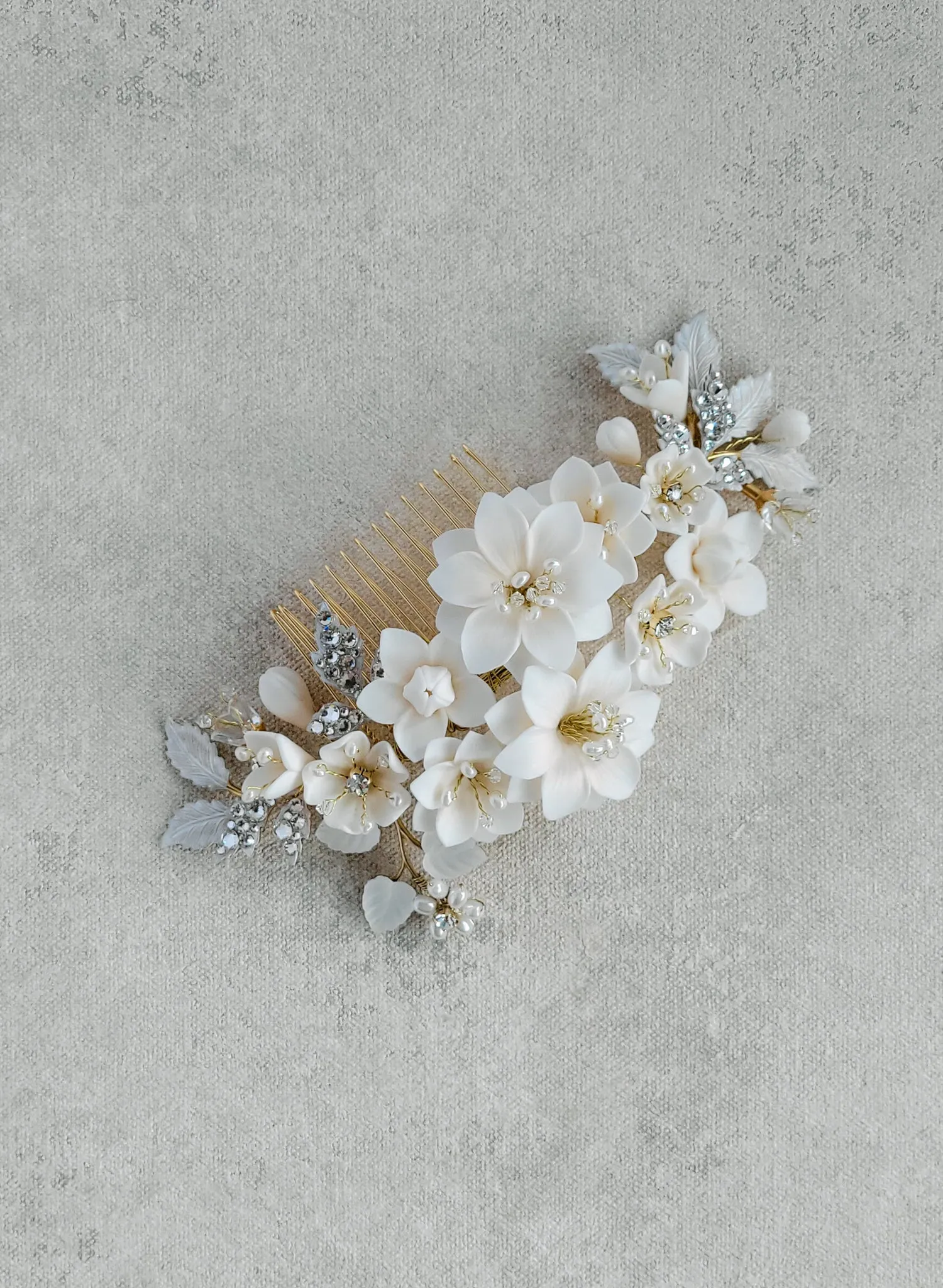 Creamy floral garden comb, large - Style #2551
