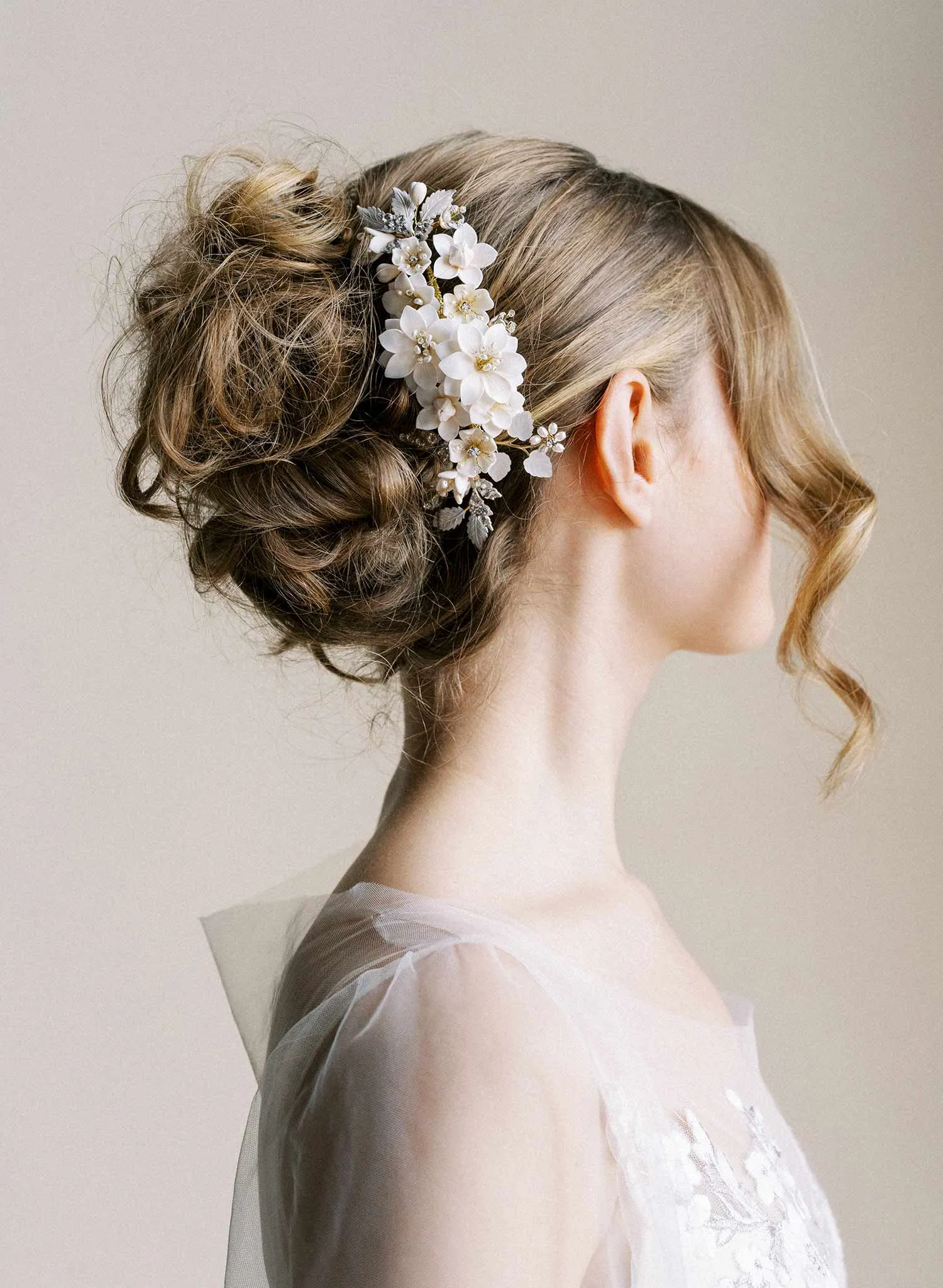 Creamy floral garden comb, large - Style #2551