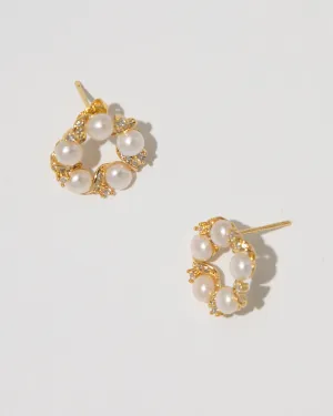 Crystal Pearl Round Stud Earrings