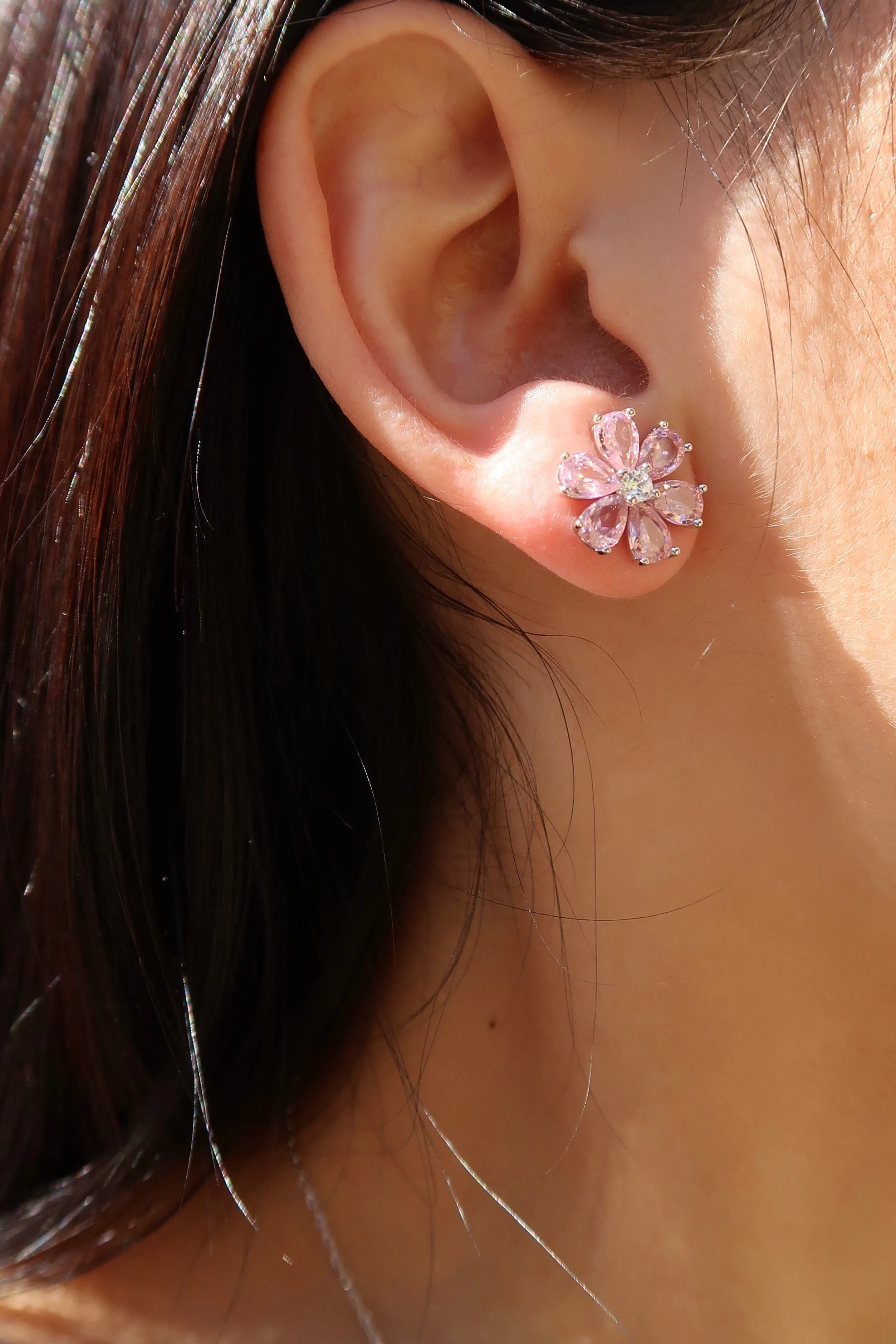 Daisy Pink Crystal .925 Sterling Silver Necklace or Studs or RIng