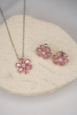Daisy Pink Crystal .925 Sterling Silver Necklace or Studs or RIng