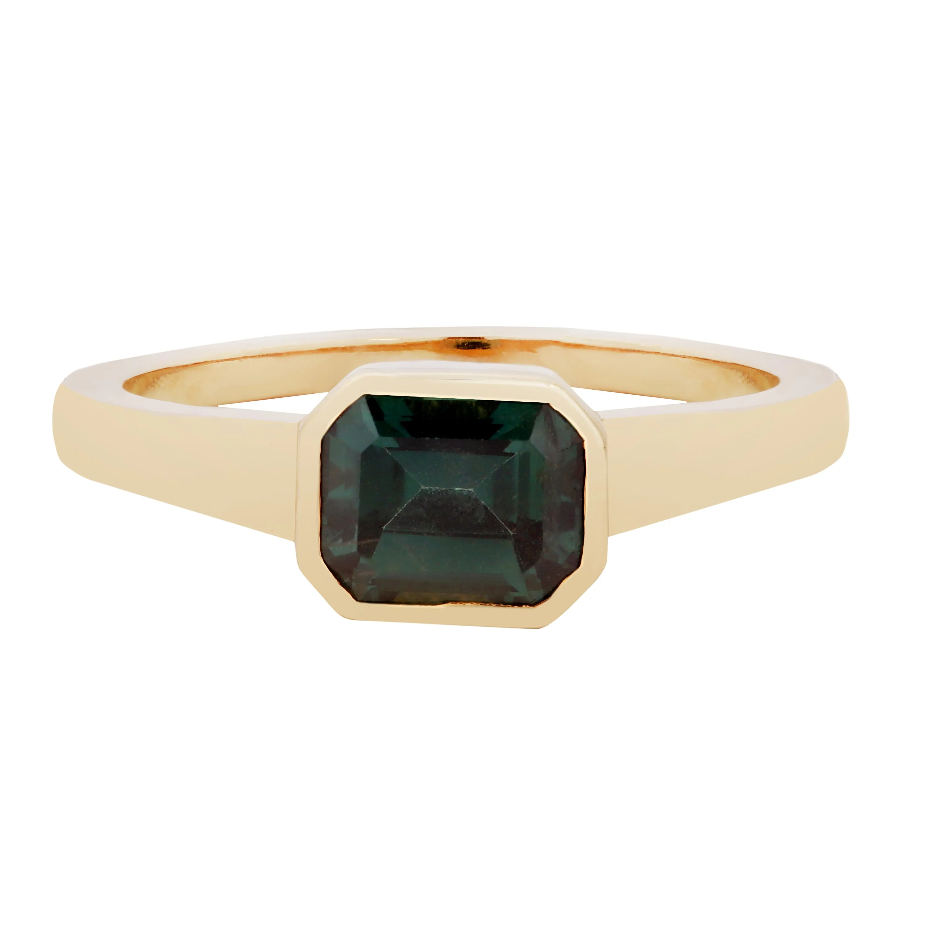 Deep Green Sapphire Deco Ring