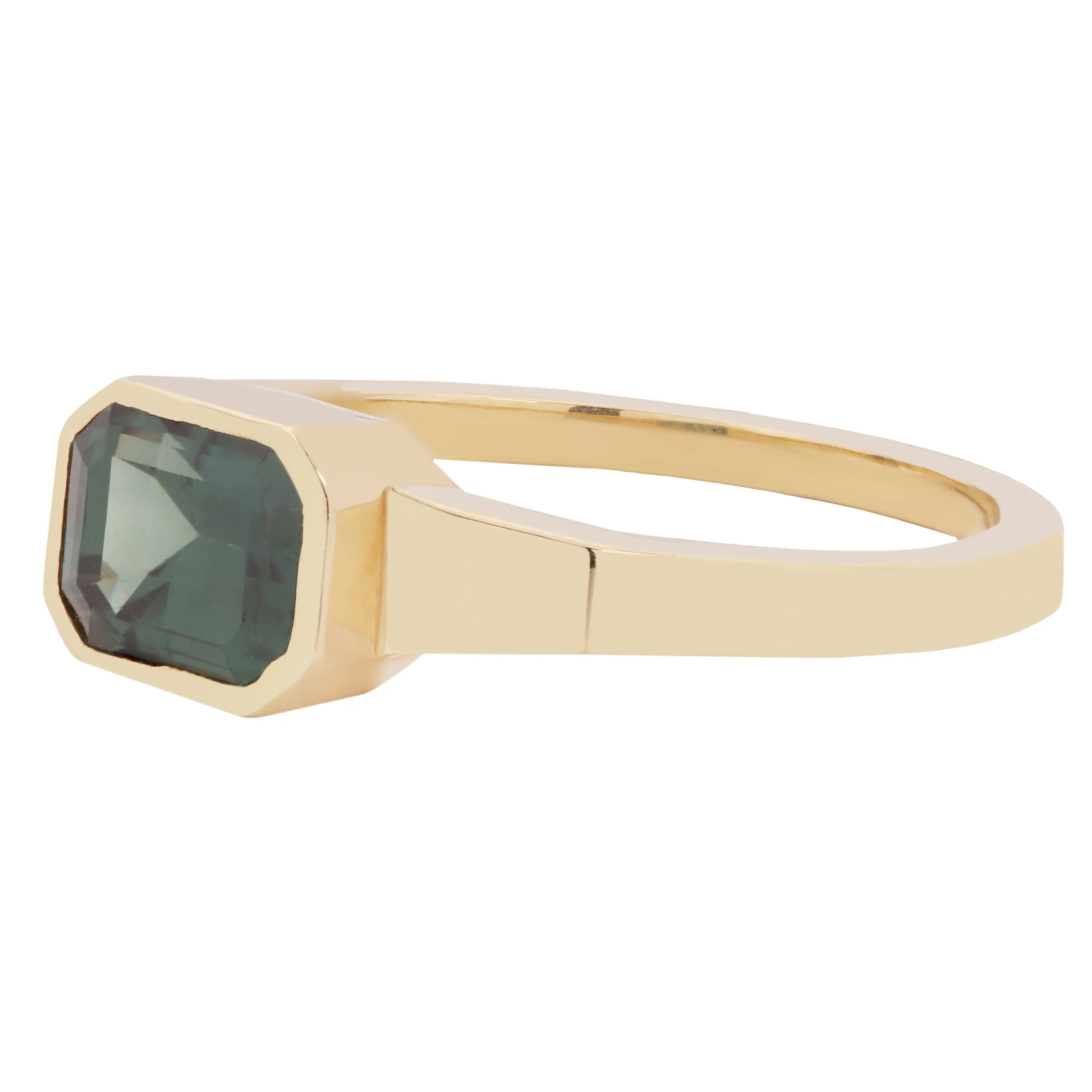 Deep Green Sapphire Deco Ring