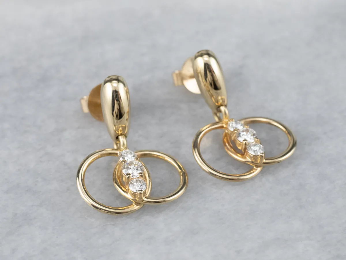 Diamond Interlocking Gold Drop Earrings