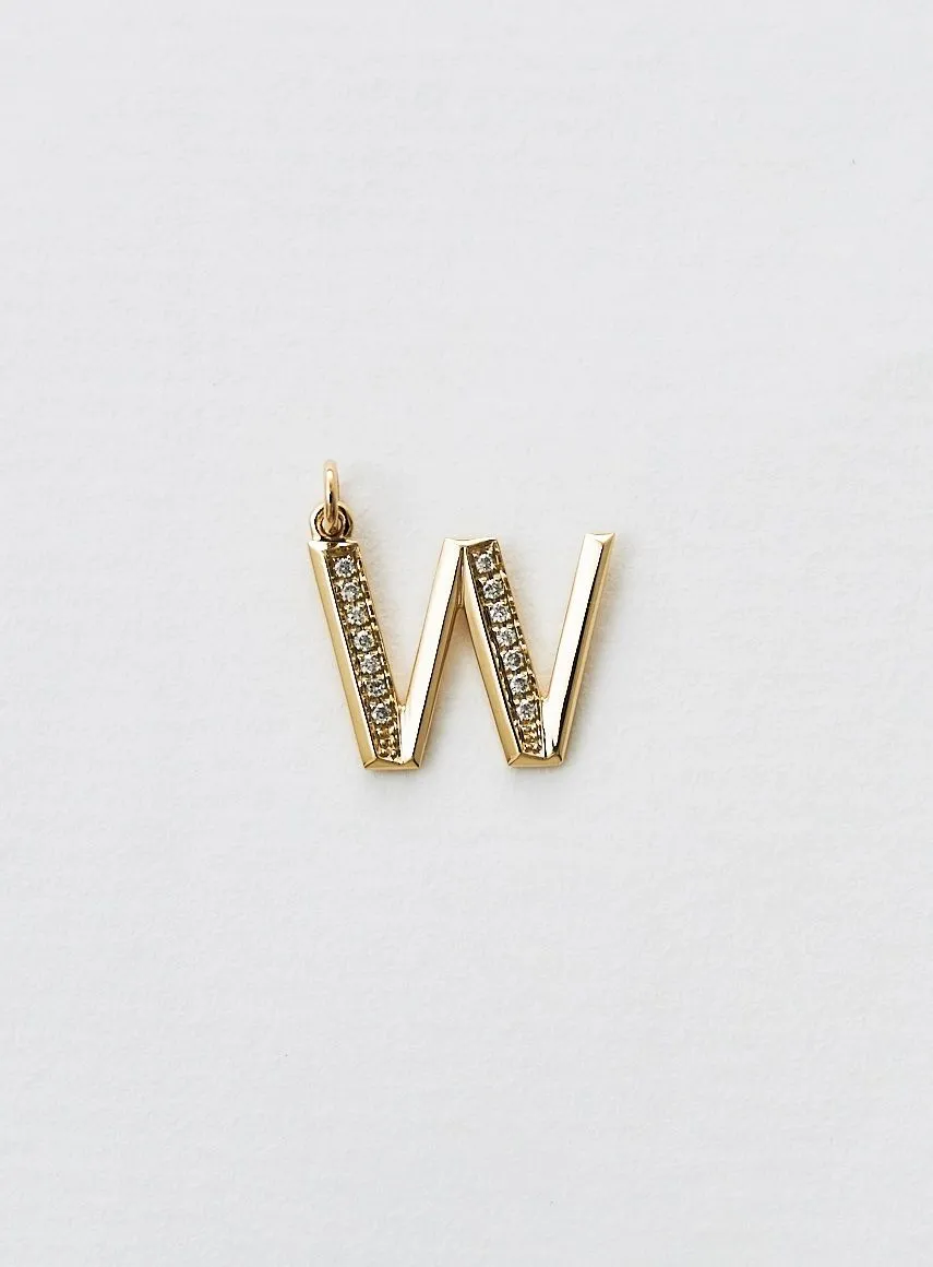 Diamond Letter W 18K Gold Necklace or Pendant w. Diamond