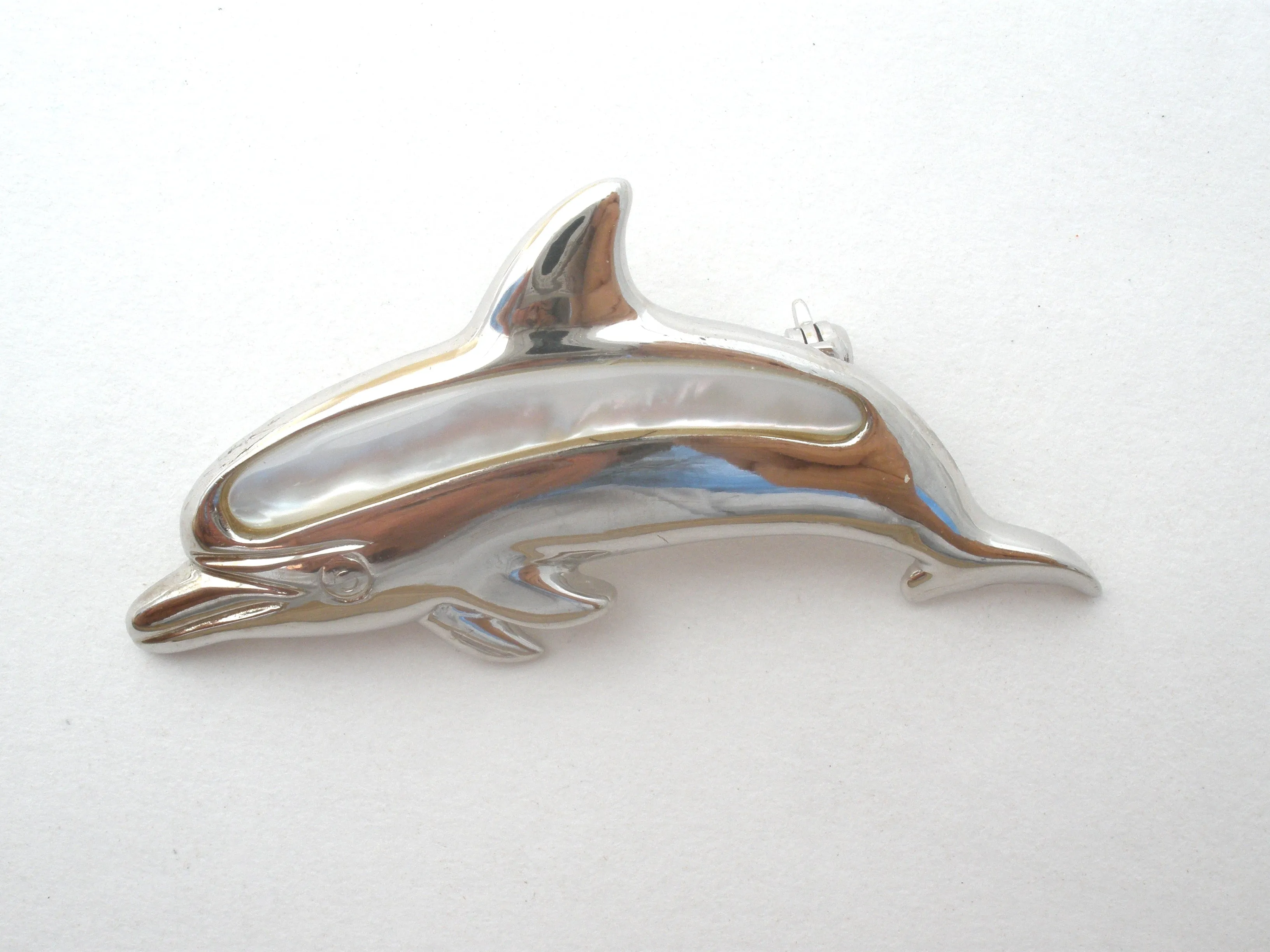 Dolphin Mother Of Pearl Brooch Vintage
