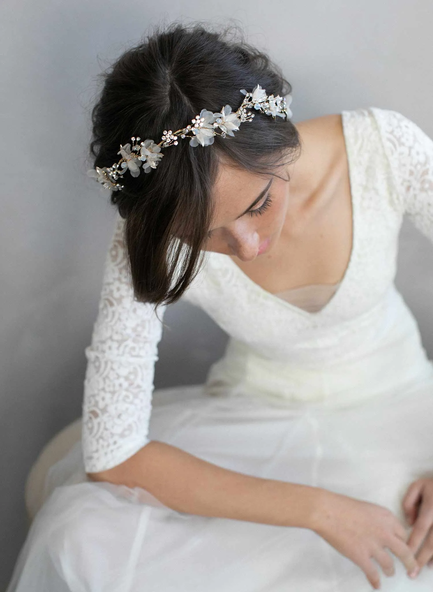 Dreamy crystal burst and silk blossom hair vine - Style #900
