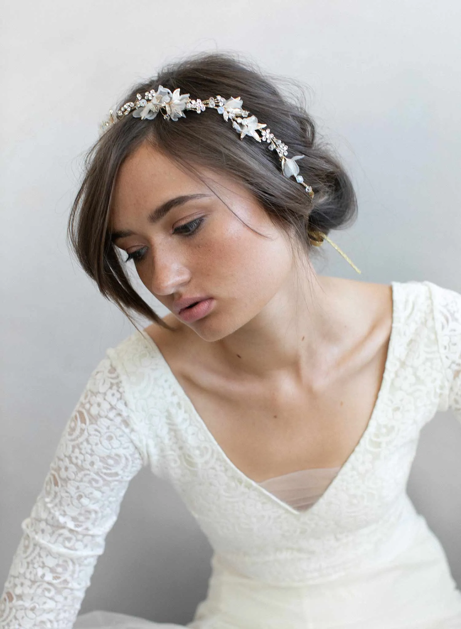 Dreamy crystal burst and silk blossom hair vine - Style #900