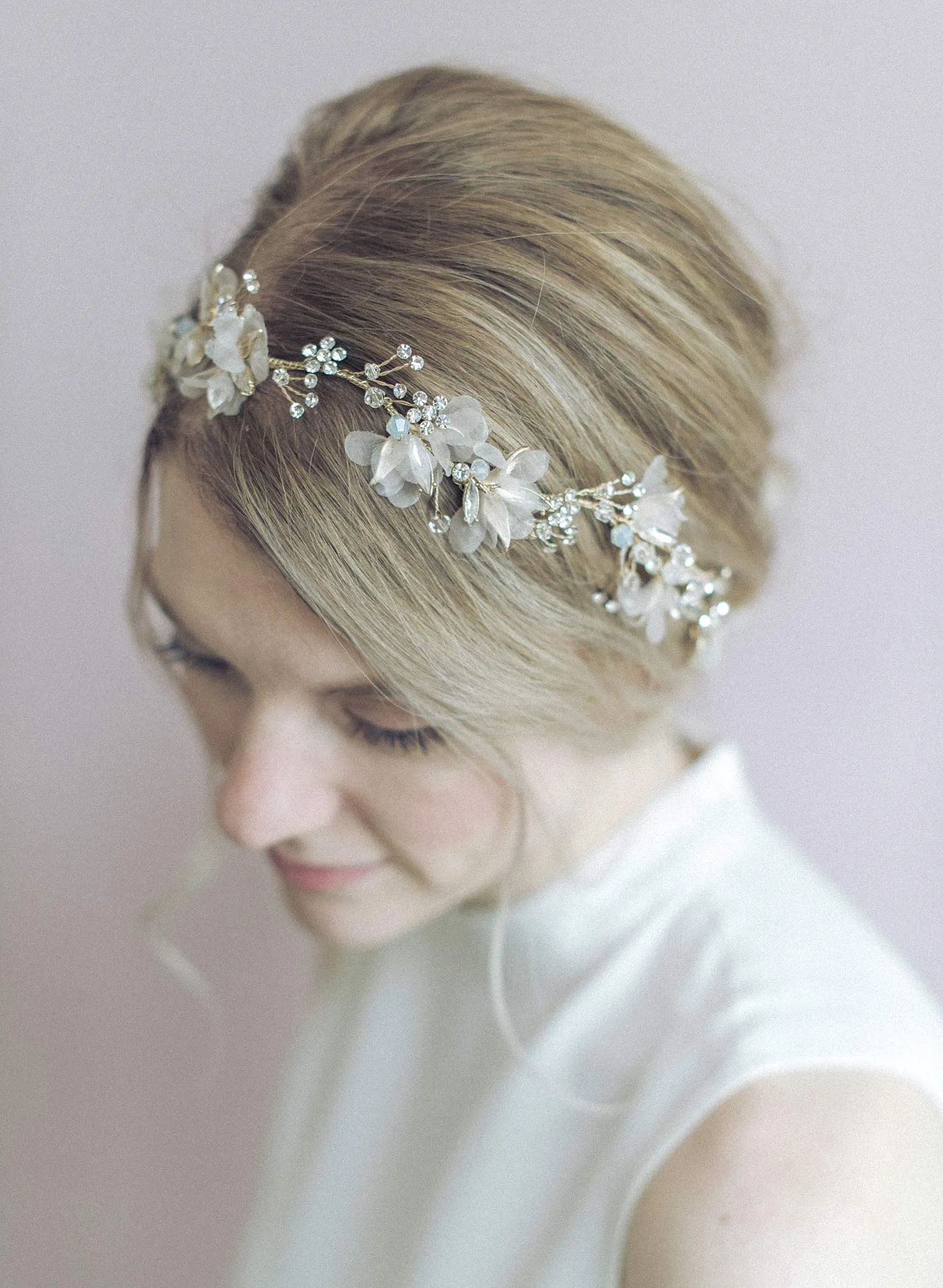 Dreamy crystal burst and silk blossom hair vine - Style #900
