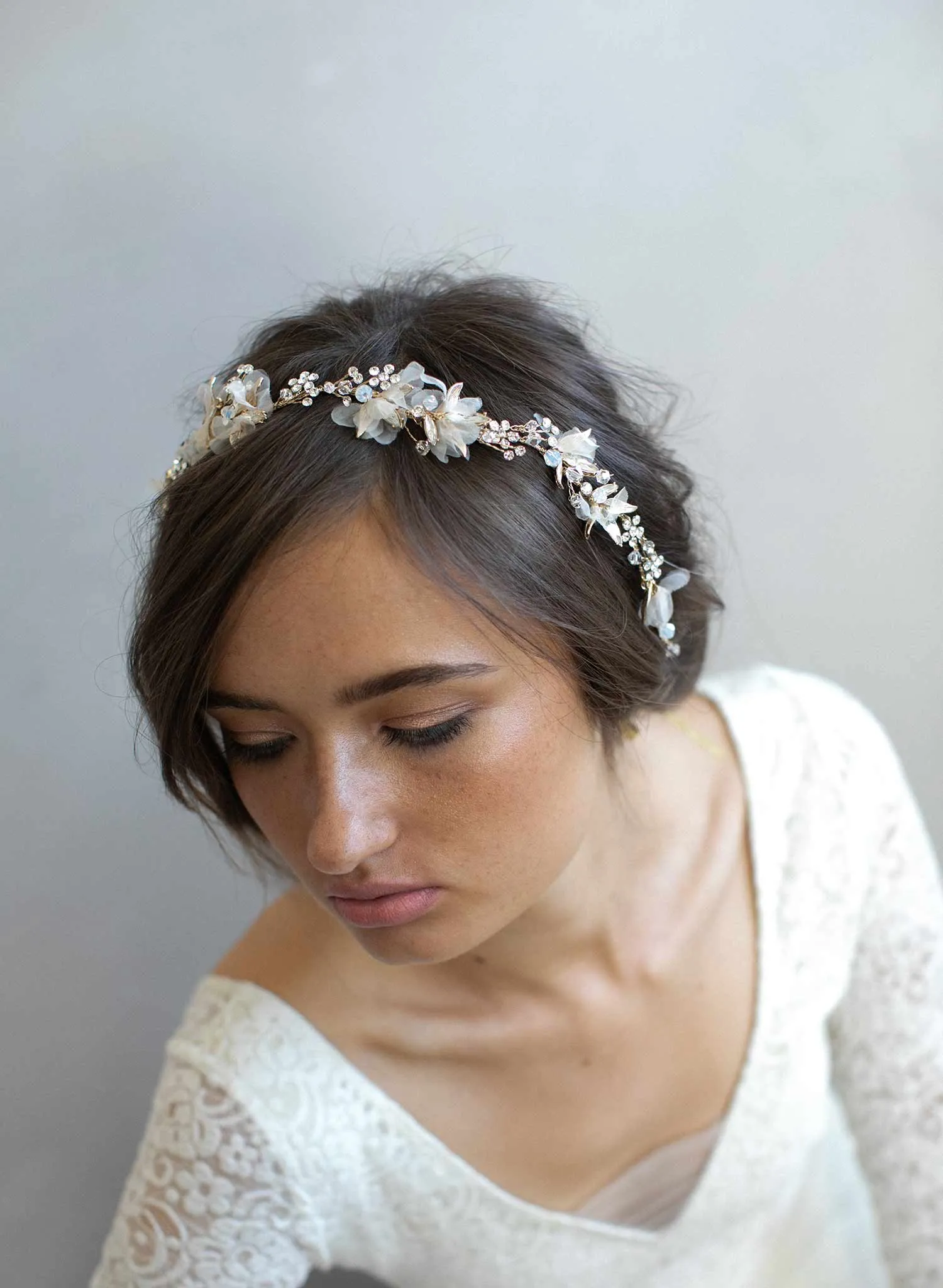 Dreamy crystal burst and silk blossom hair vine - Style #900