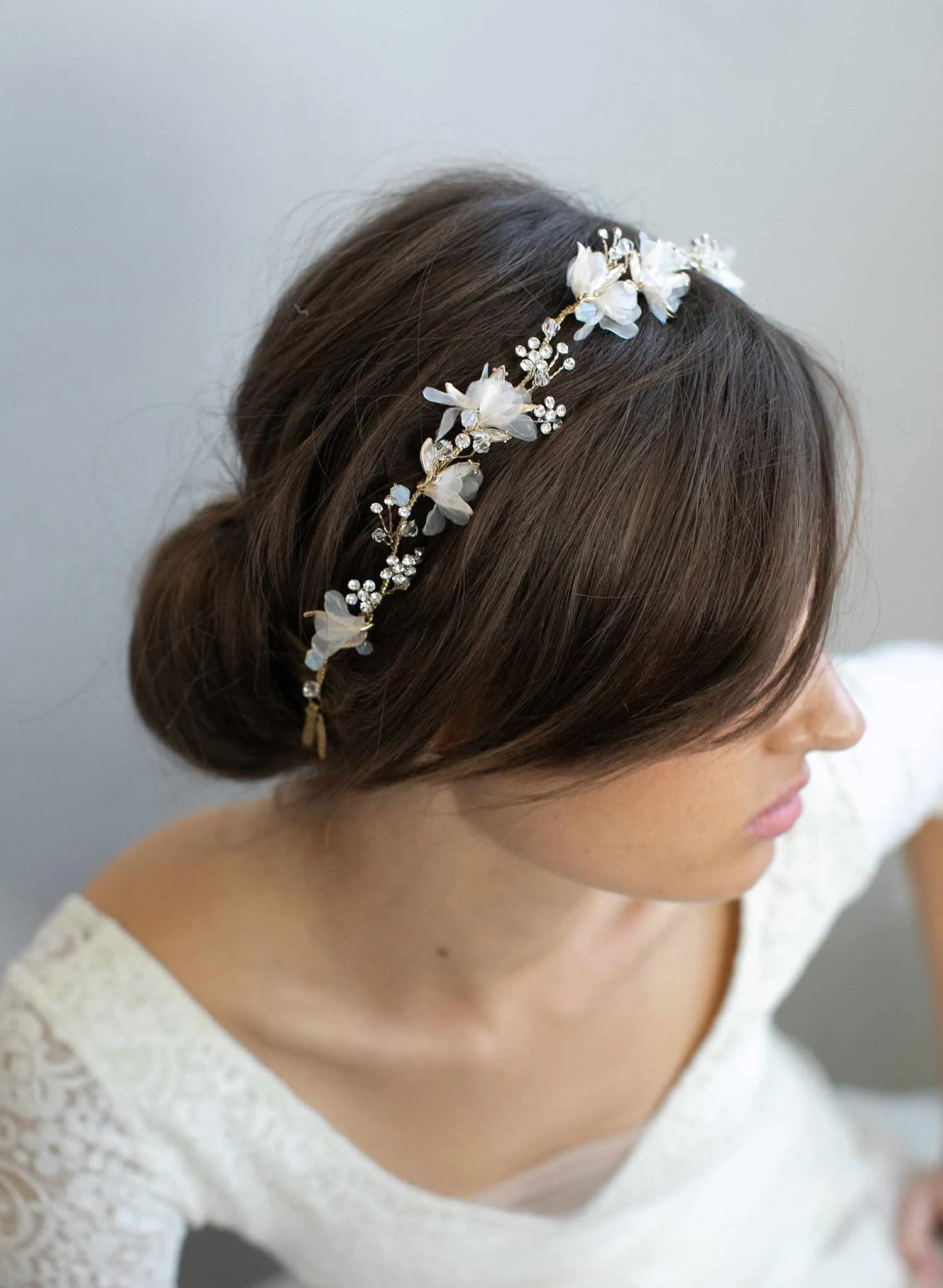 Dreamy crystal burst and silk blossom hair vine - Style #900