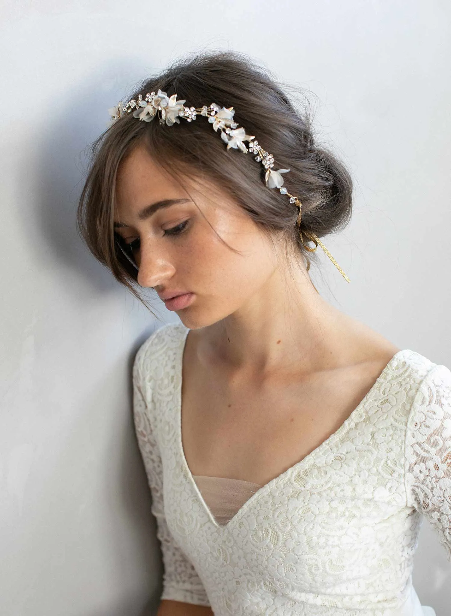 Dreamy crystal burst and silk blossom hair vine - Style #900