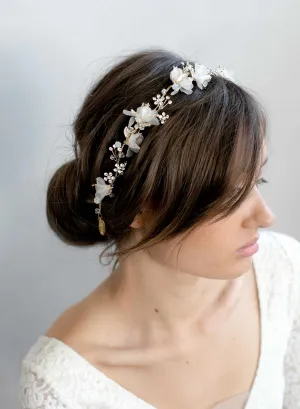 Dreamy crystal burst and silk blossom hair vine - Style #900