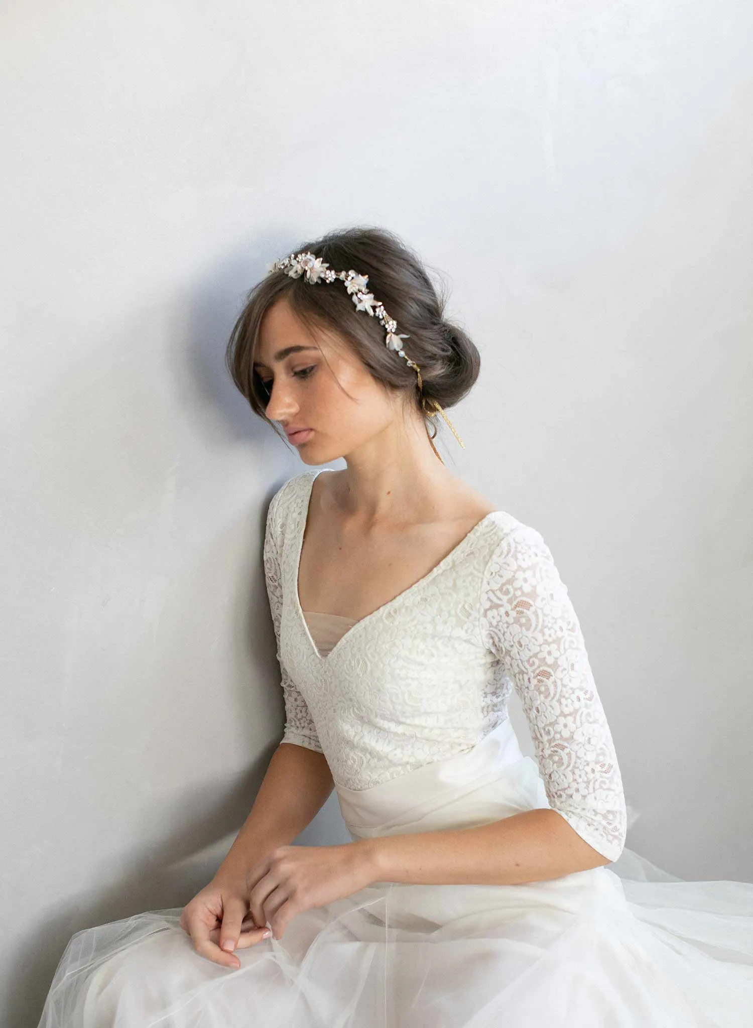 Dreamy crystal burst and silk blossom hair vine - Style #900