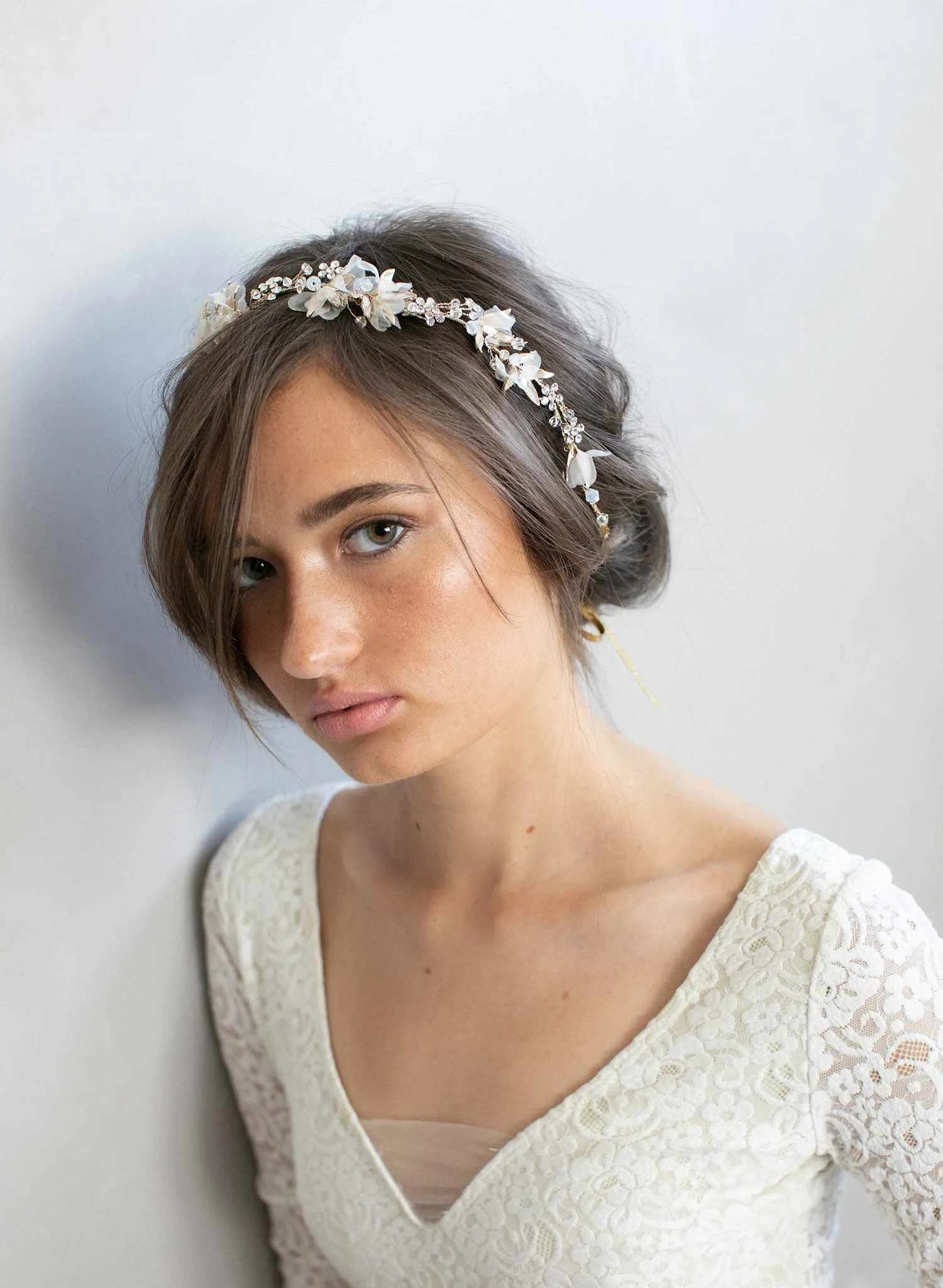 Dreamy crystal burst and silk blossom hair vine - Style #900