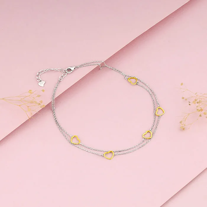 Dual Tone United Hearts Anklet