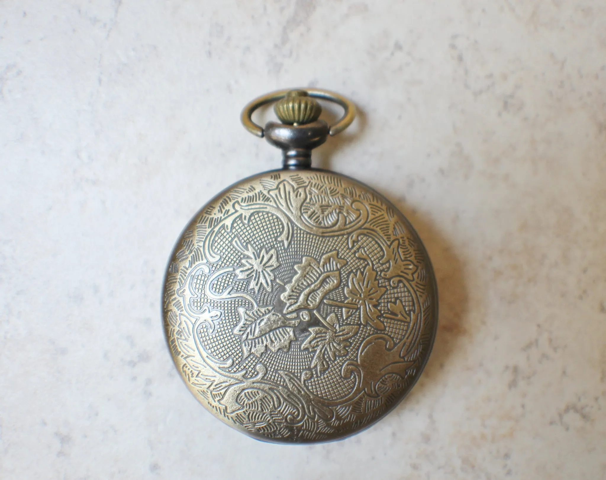 Elephant pocket watch,  Men's elephant pocket watch with tiger eye beads adorning chain