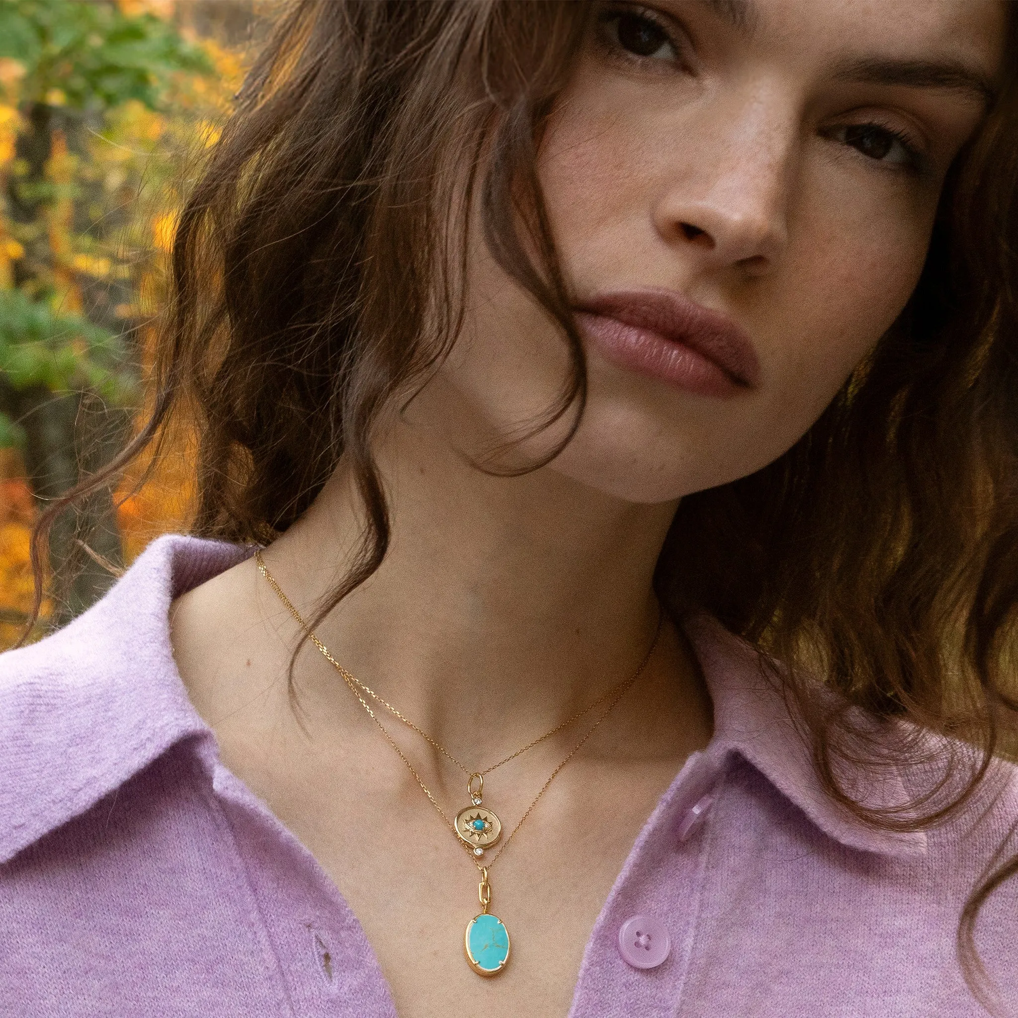 ??Elle?? Turquoise Stone Slim Locket Necklace